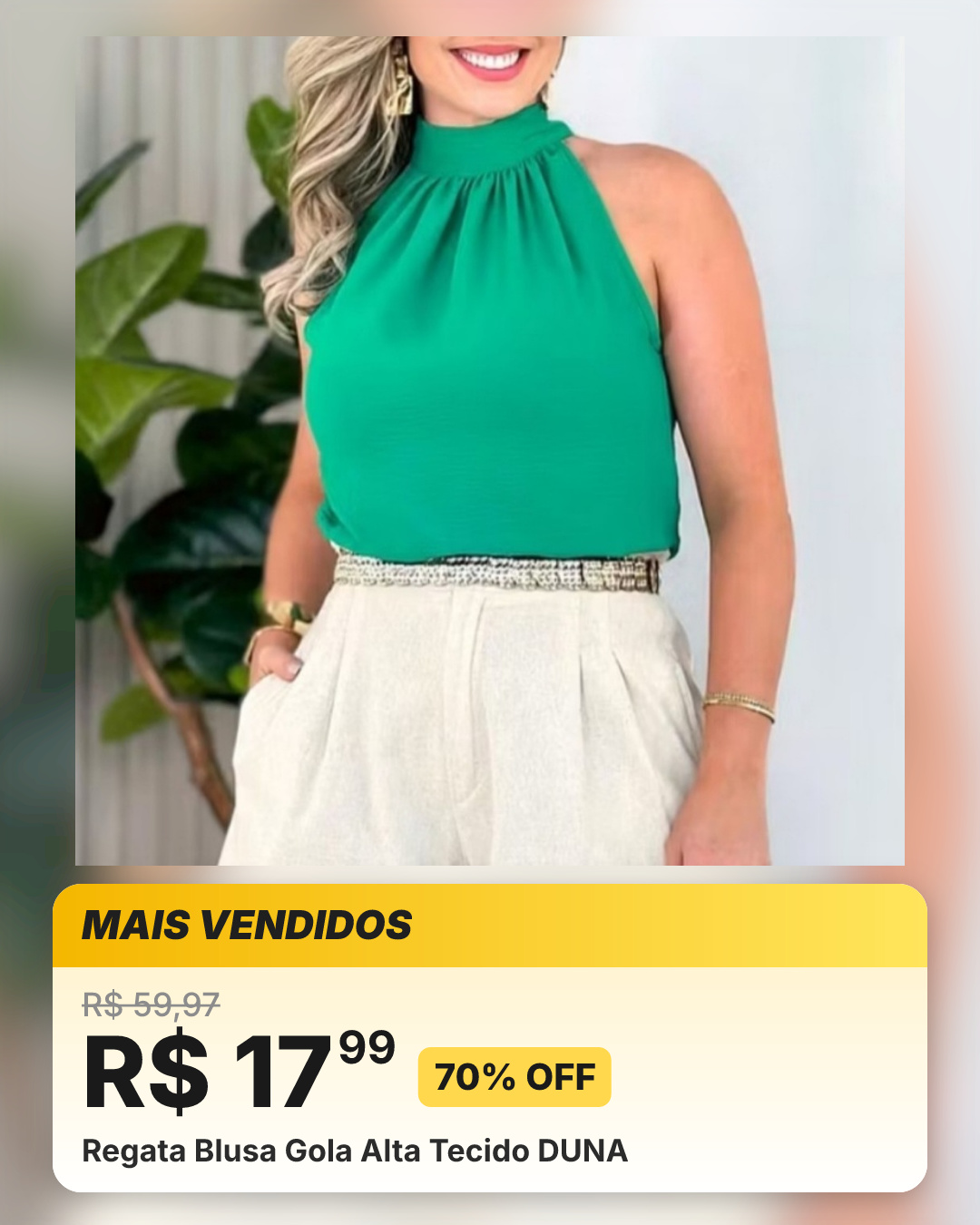 Regata Blusa Gola Alta Tecido DUNA