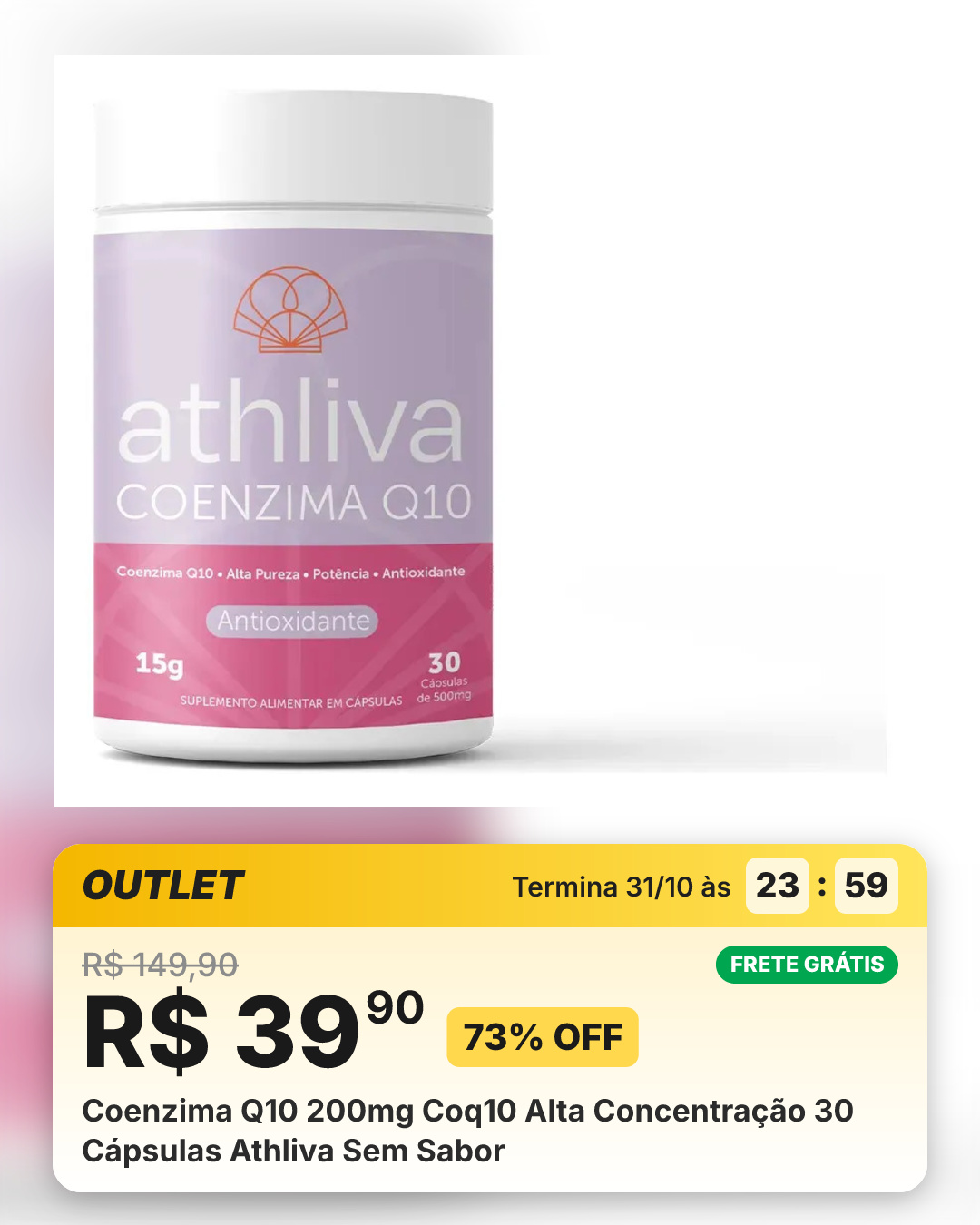 Coenzima Q10 200mg Coq10 Alta Concentração 30 Cápsulas Athliva Sem Sabor