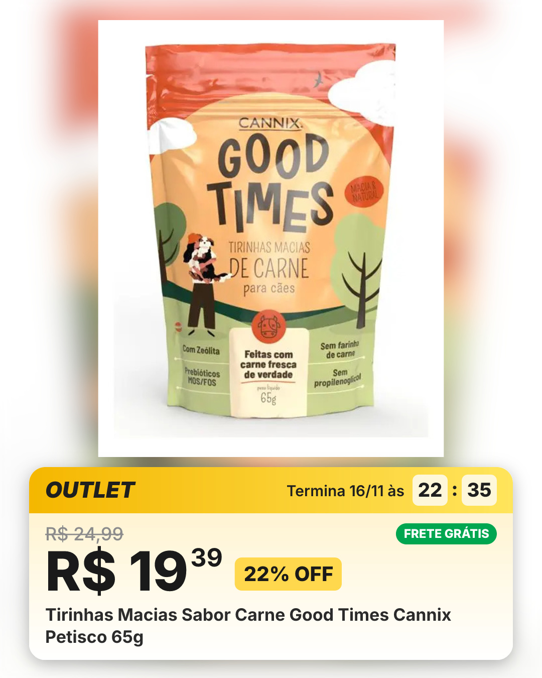 Tirinhas Macias Sabor Carne Good Times Cannix Petisco 65g