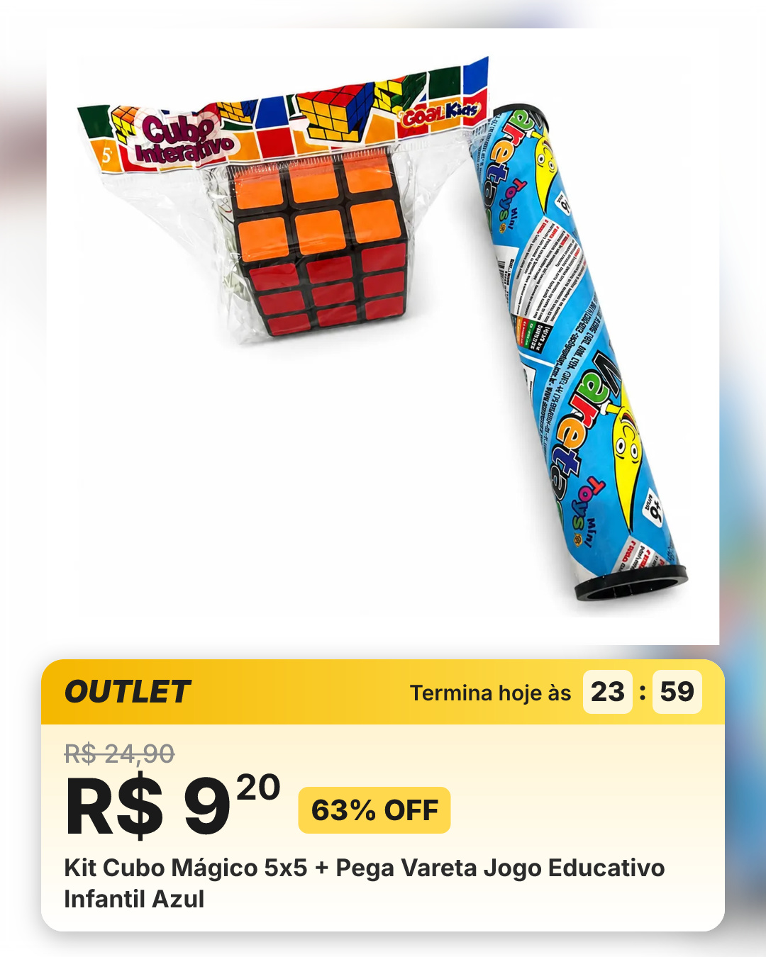 Kit Cubo Mágico 5x5 + Pega Vareta Jogo Educativo Infantil Azul