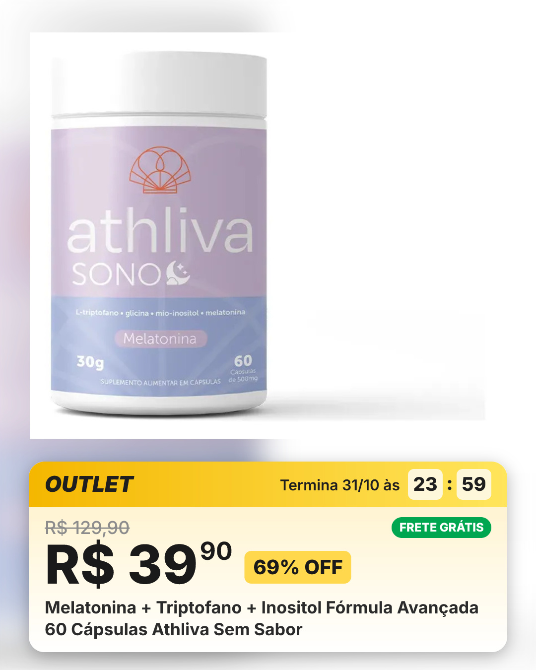 Melatonina + Triptofano + Inositol Fórmula Avançada 60 Cápsulas Athliva Sem Sabor