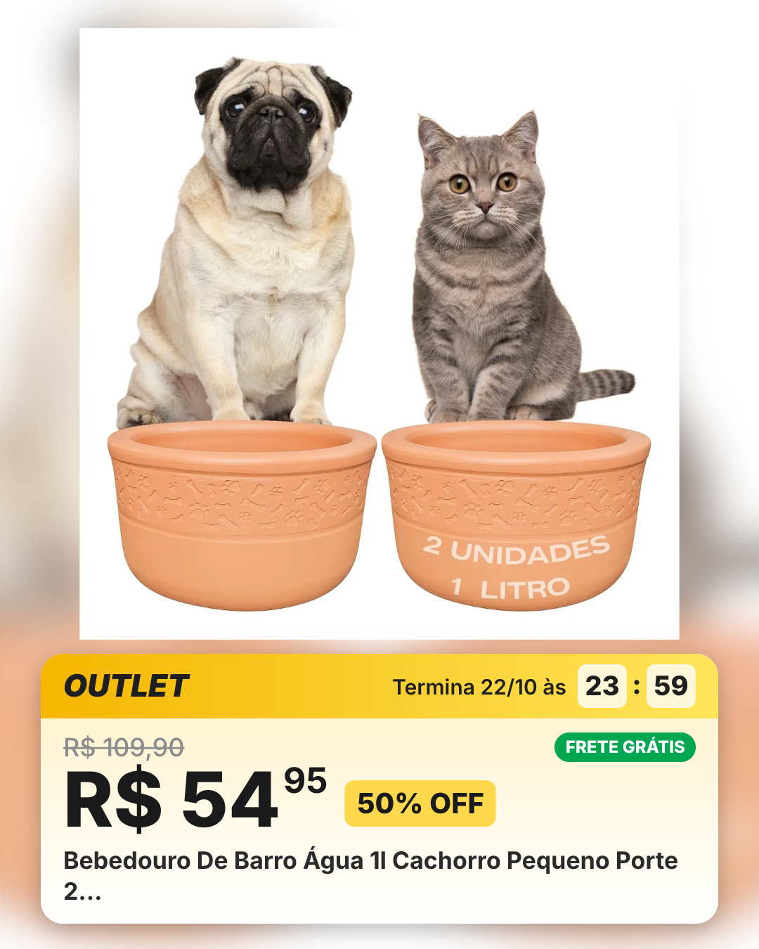 Bebedouro De Barro Água 1l Cachorro Pequeno Porte 2…