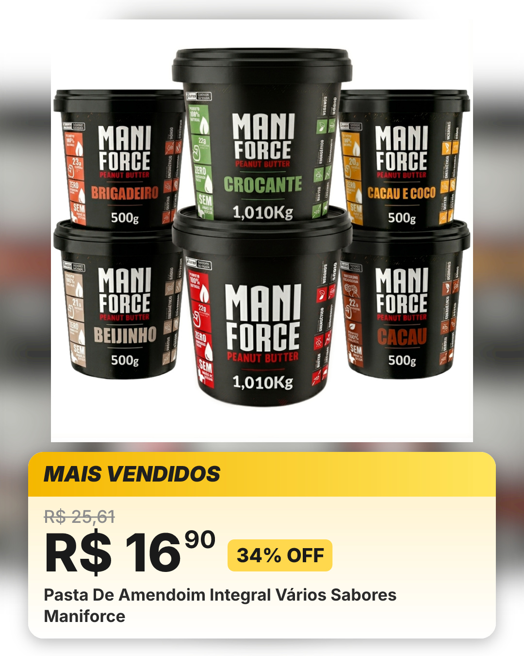 Pasta De Amendoim Integral Vários Sabores Maniforce