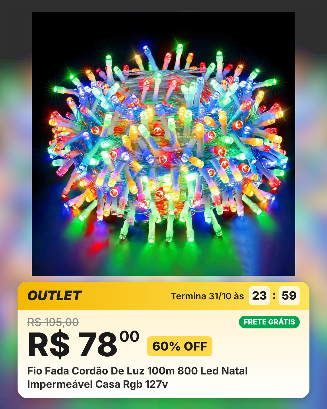 Fio Fada Cordão De Luz 100m 800 Led Natal Impermeável Casa Rgb 127v