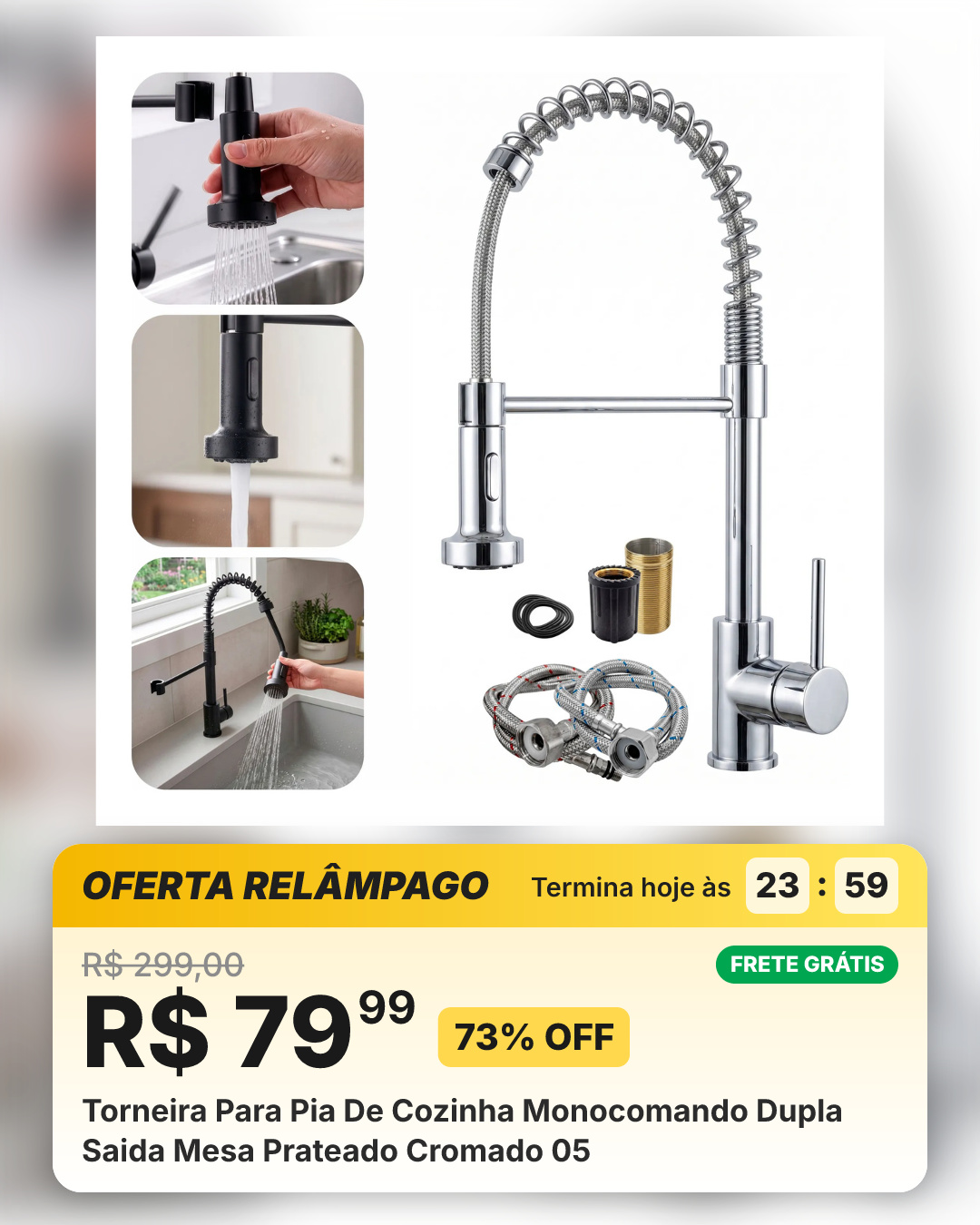 Torneira Para Pia De Cozinha Monocomando Dupla Saida Mesa Prateado Cromado 05