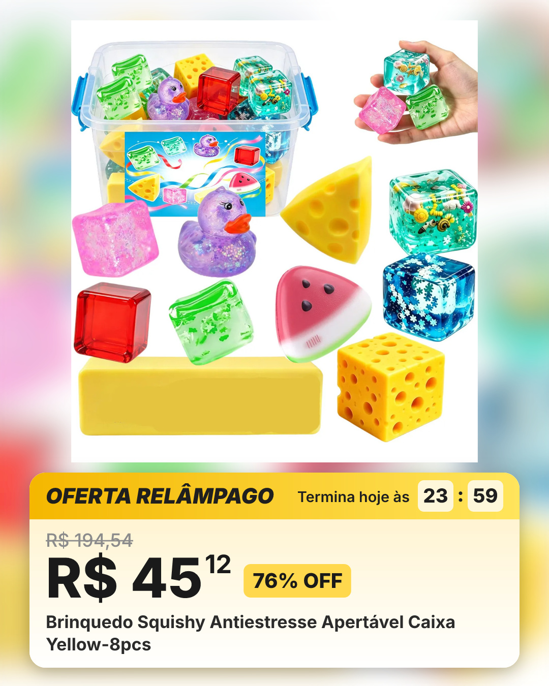 Brinquedo Squishy Antiestresse Apertável Caixa Yellow-8pcs