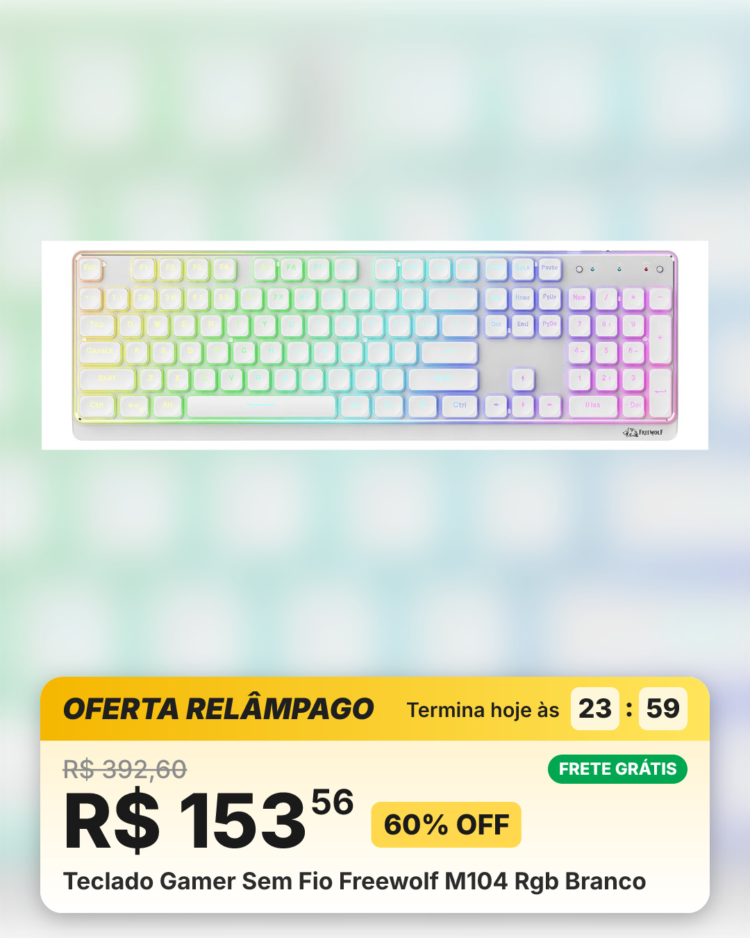 Teclado Gamer Sem Fio Freewolf M104 Rgb Branco