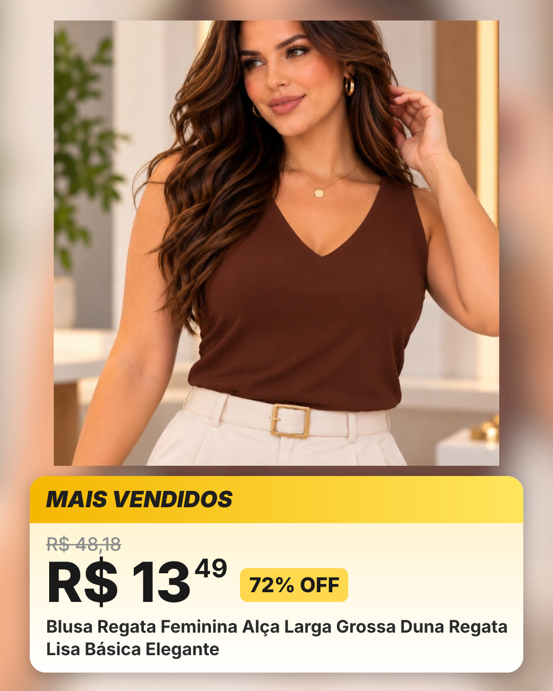 Blusa Regata Feminina Alça Larga Grossa Duna Regata Lisa Básica Elegante