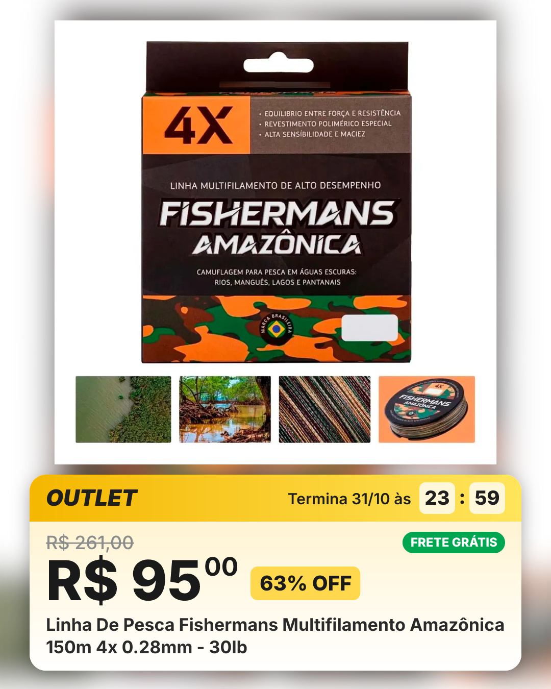 Linha De Pesca Fishermans Multifilamento Amazônica 150m 4x 0.28mm - 30lb