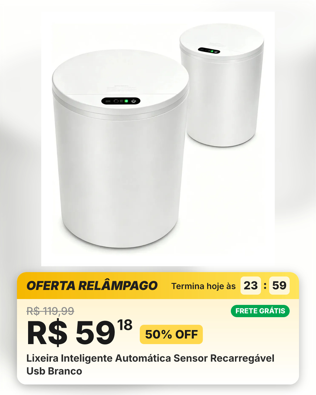 Lixeira Inteligente Automática Sensor Recarregável Usb Branco
