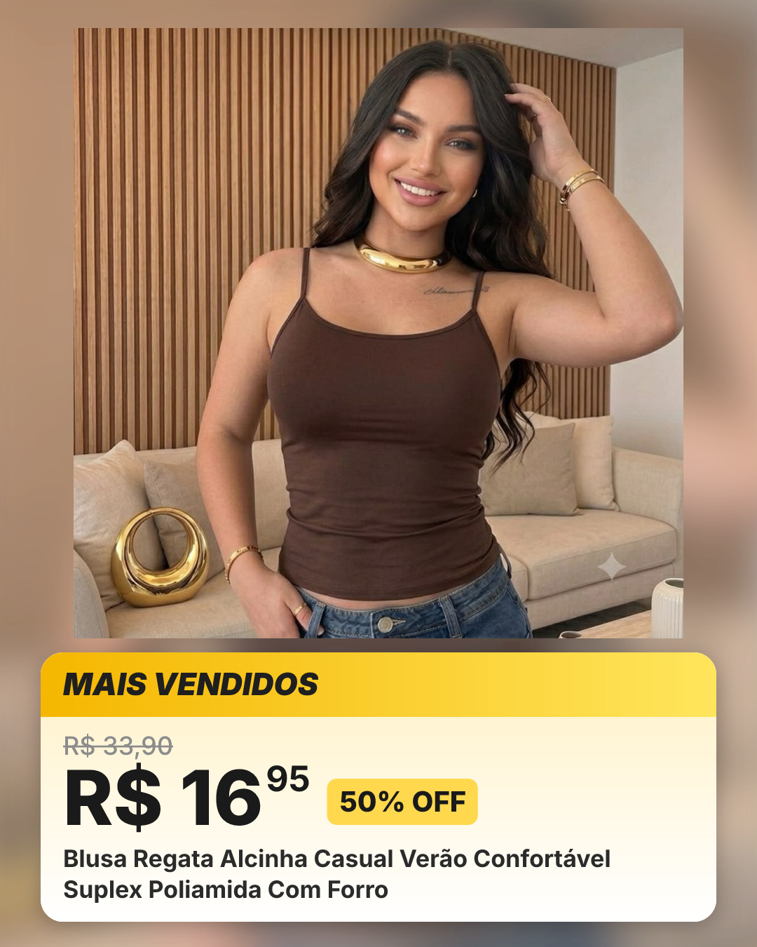 Blusa Regata Alcinha Casual Verão Confortável Suplex Poliamida Com Forro