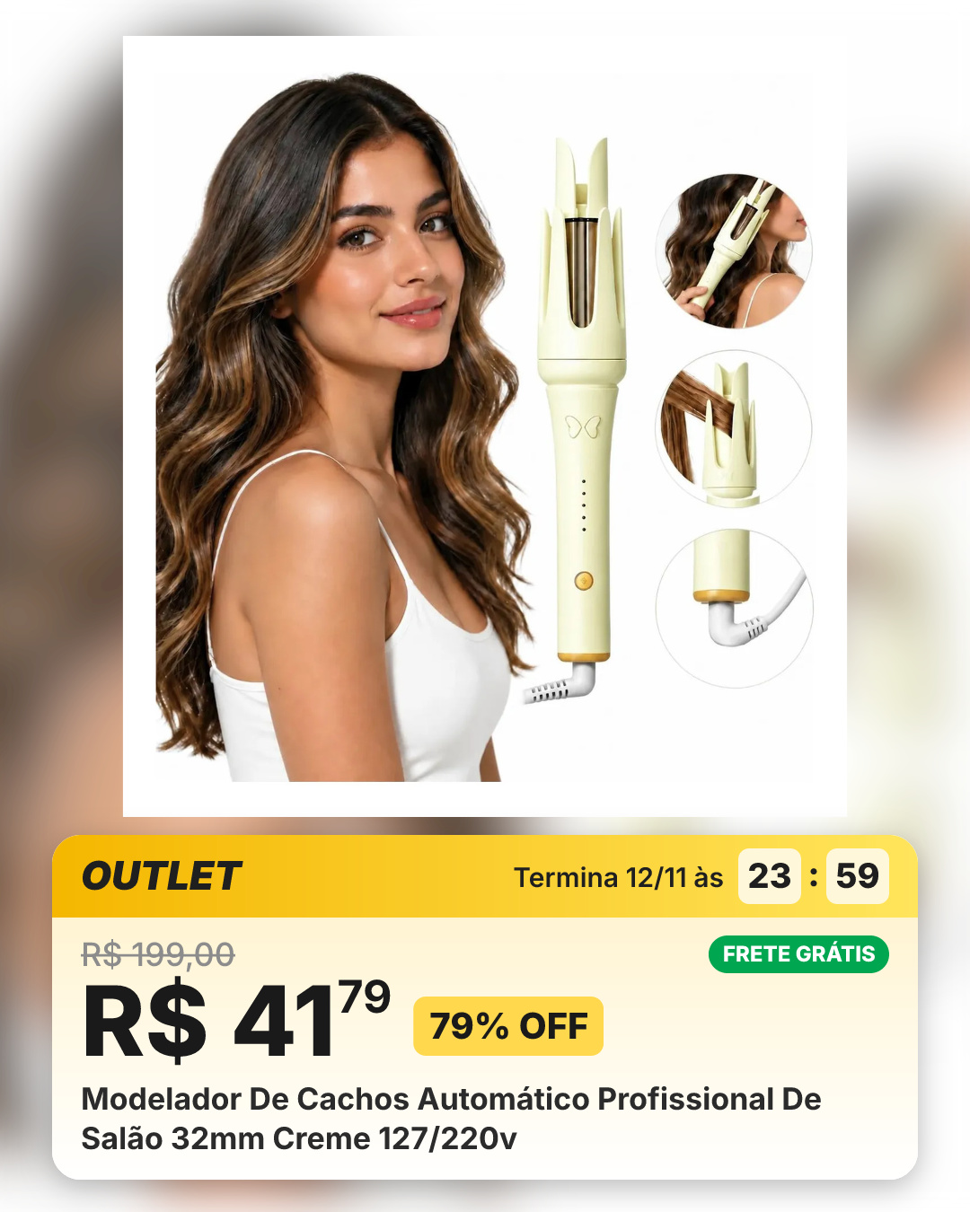 Modelador De Cachos Automático Profissional De Salão 32mm Creme 127/220v