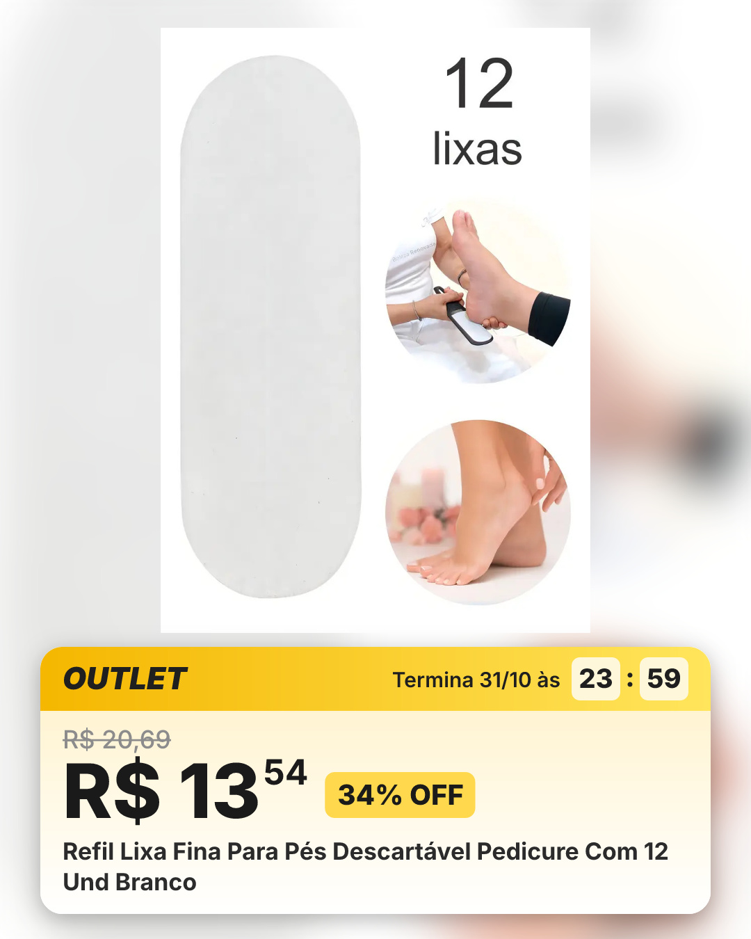 Refil Lixa Fina Para Pés Descartável Pedicure Com 12 Und Branco