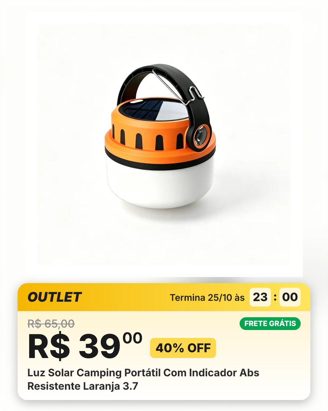 Luz Solar Camping Portátil Com Indicador Abs Resistente Laranja 3.7