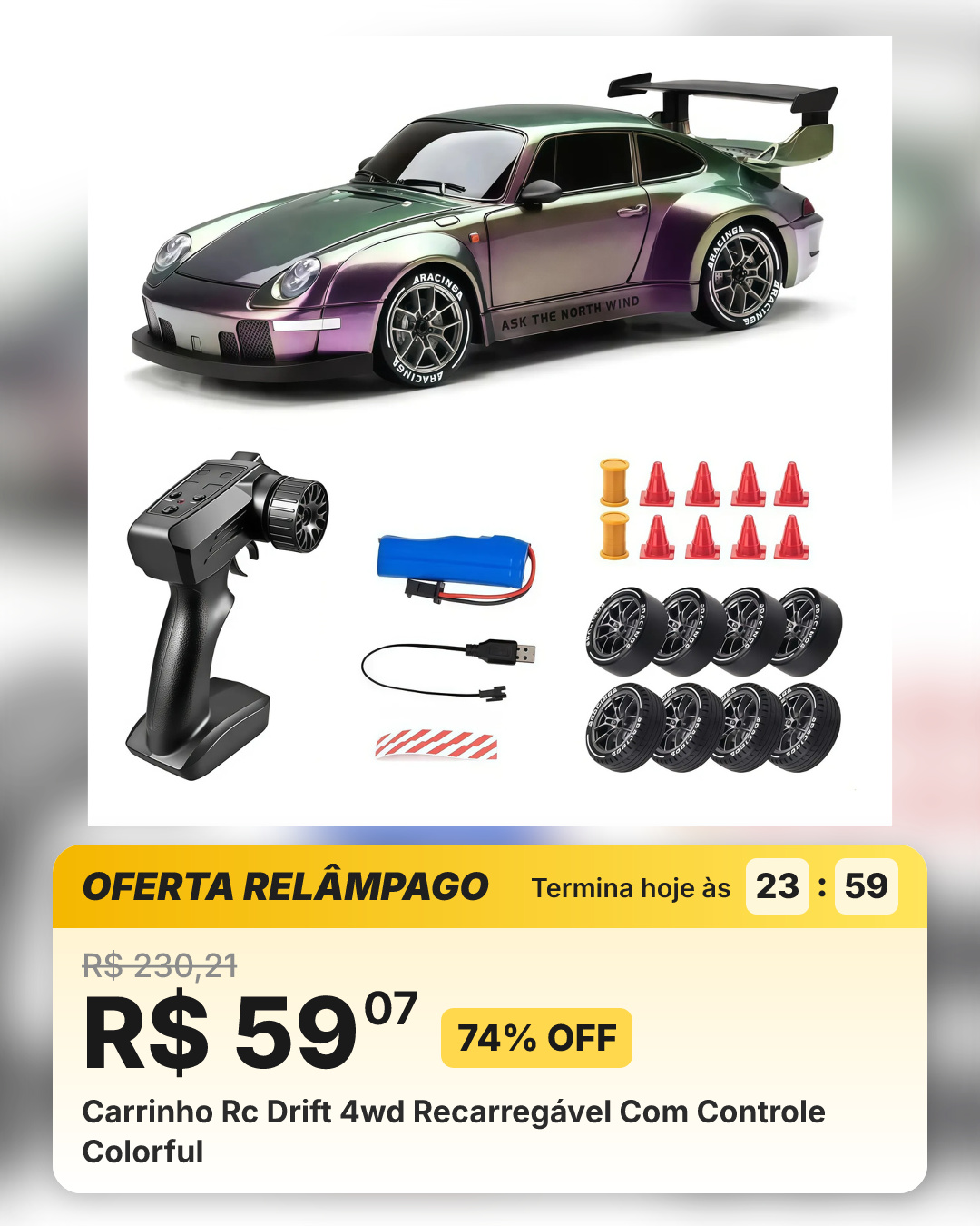 Carrinho Rc Drift 4wd Recarregável Com Controle Colorful