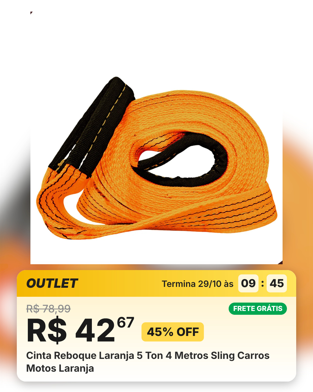 Cinta Reboque Laranja 5 Ton 4 Metros Sling Carros Motos Laranja
