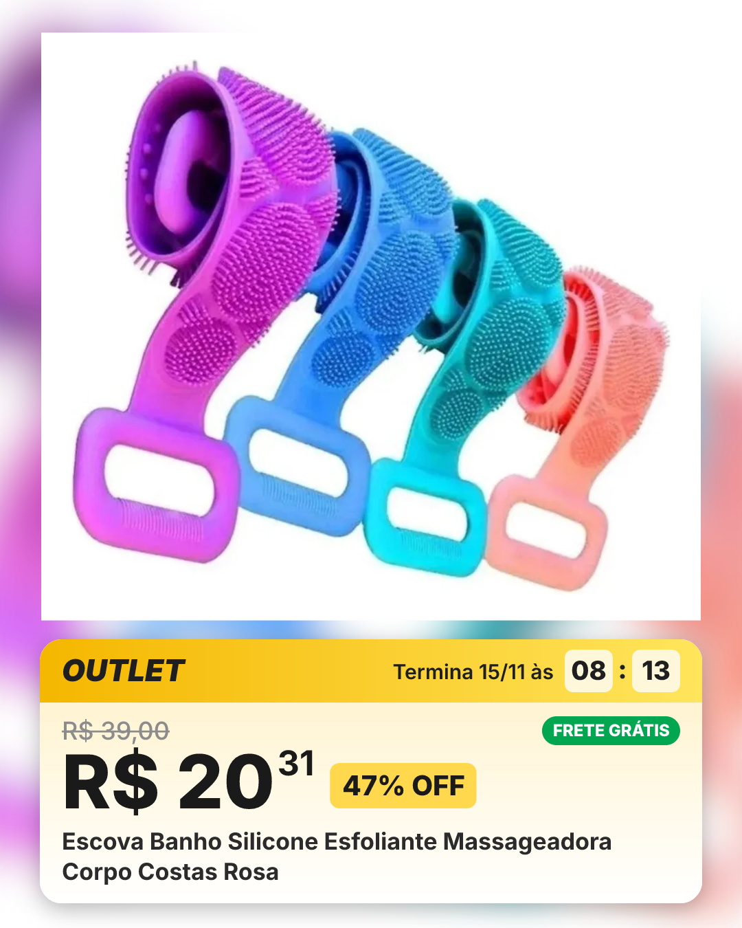 Escova Banho Silicone Esfoliante Massageadora Corpo Costas Rosa