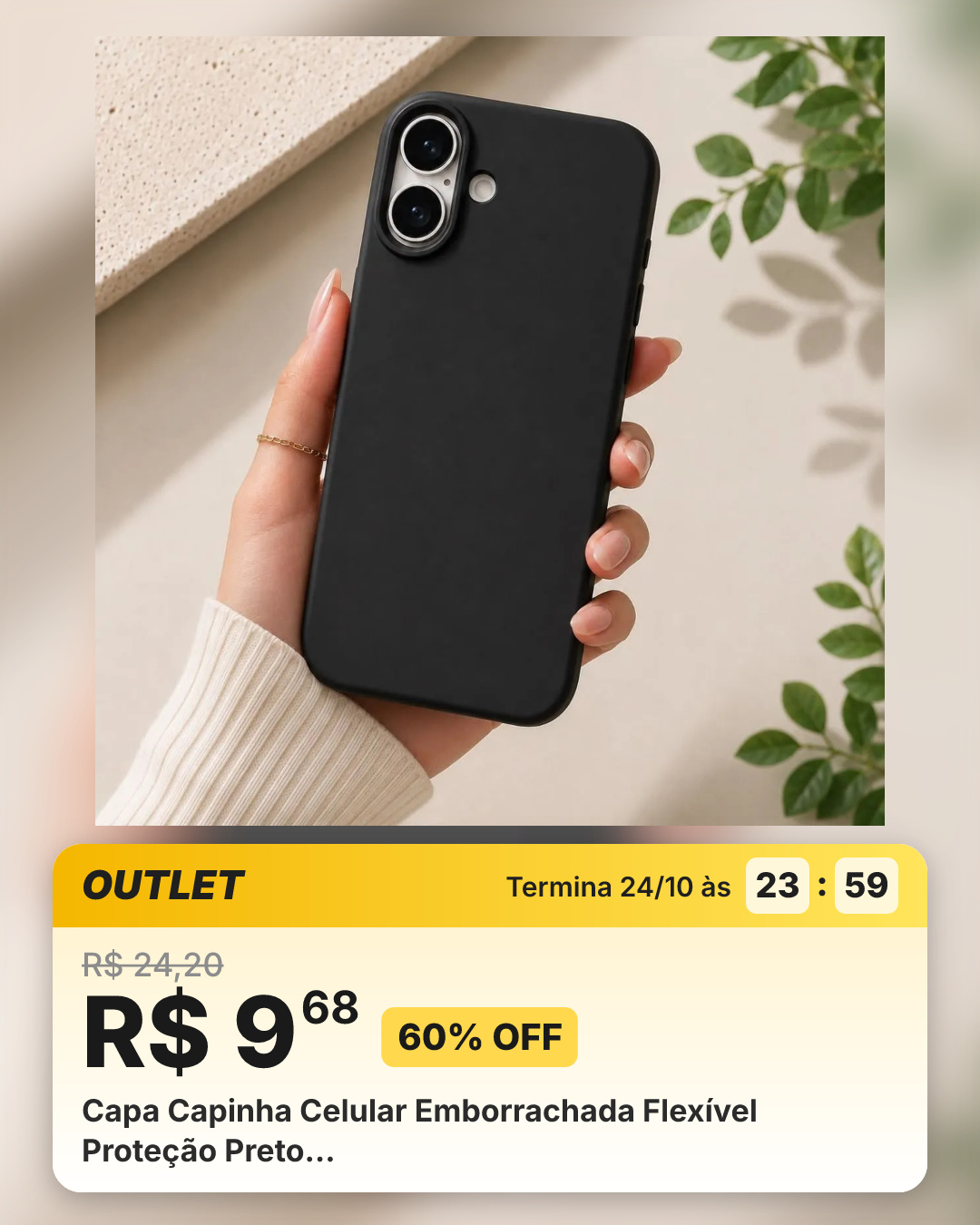 Capa Capinha Celular Emborrachada Flexível Proteção Preto…