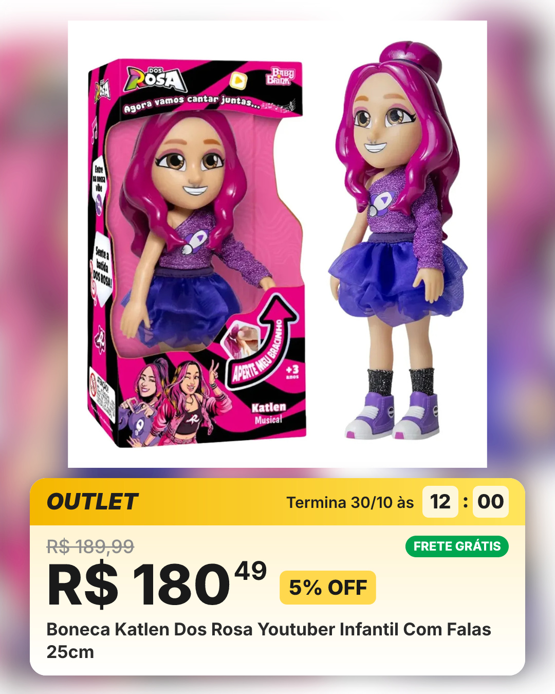 Boneca Katlen Dos Rosa Youtuber Infantil Com Falas 25cm