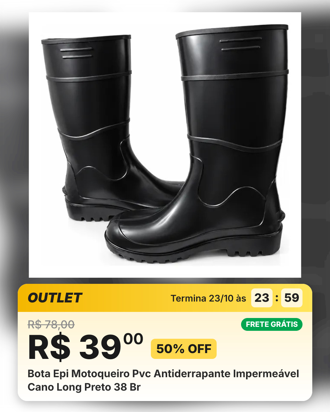 Bota Epi Motoqueiro Pvc Antiderrapante Impermeável Cano Long Preto 38 Br