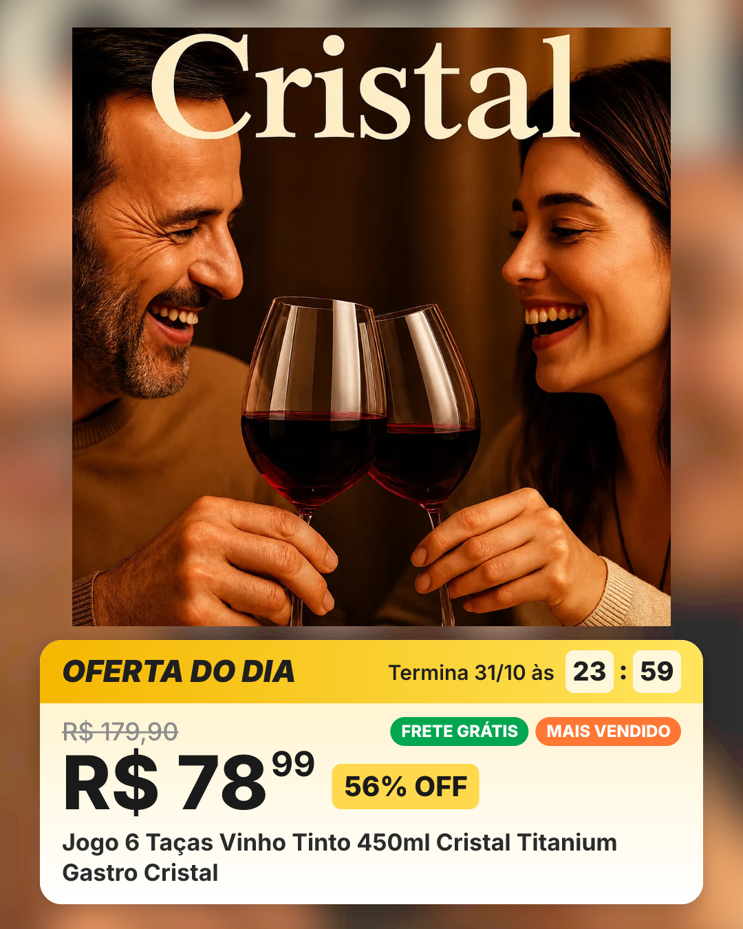 Jogo 6 Taças Vinho Tinto 450ml Cristal Titanium Gastro Cristal