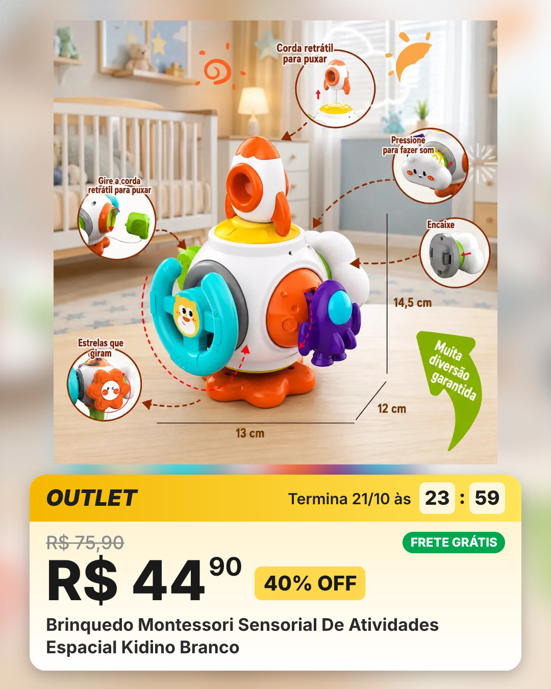 Brinquedo Montessori Sensorial De Atividades Espacial Kidino Branco