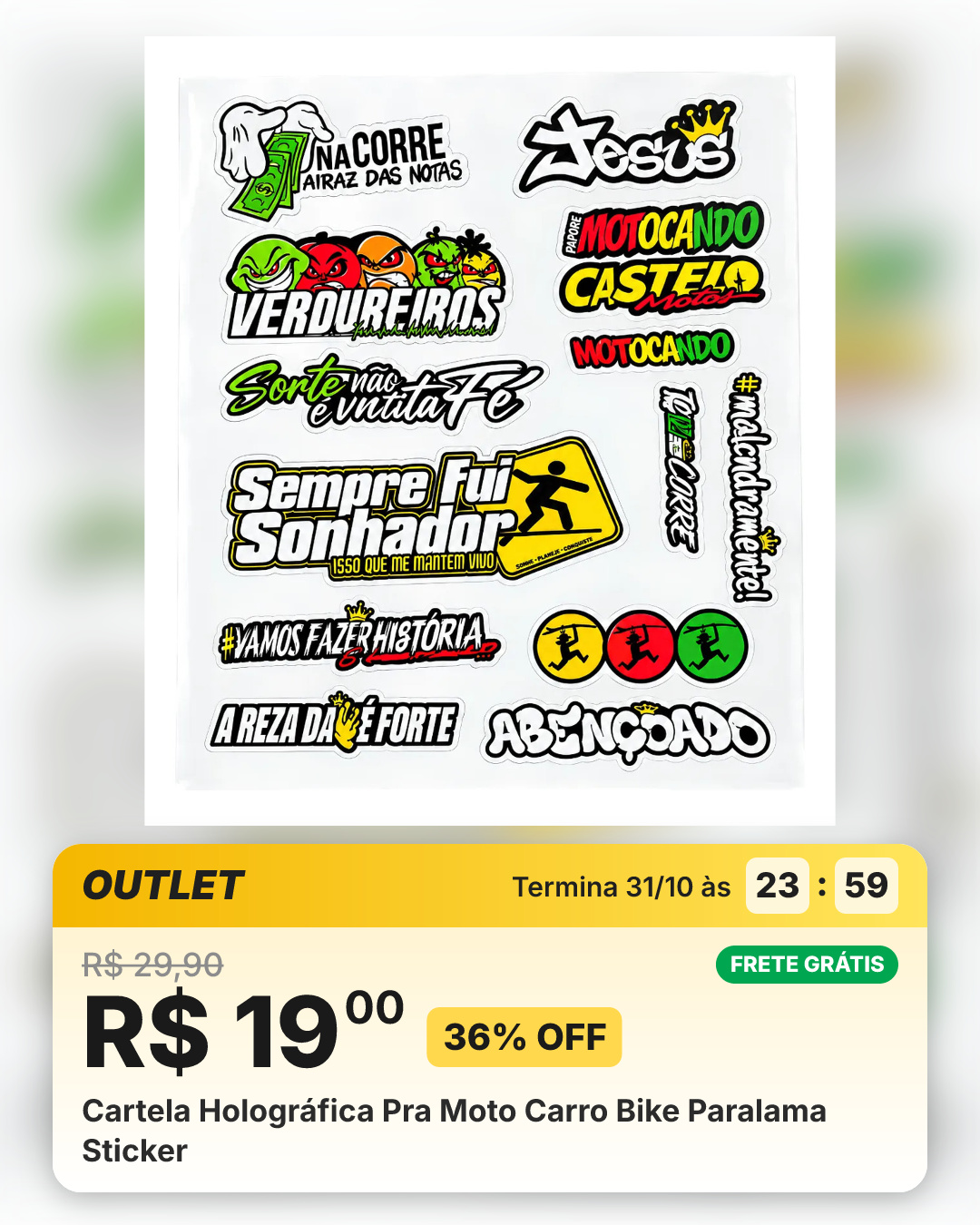 Cartela Holográfica Pra Moto Carro Bike Paralama Sticker