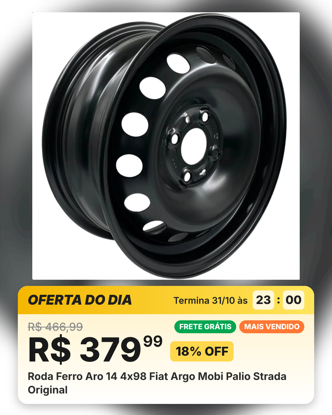 Roda Ferro Aro 14 4x98 Fiat Argo Mobi Palio Strada Original