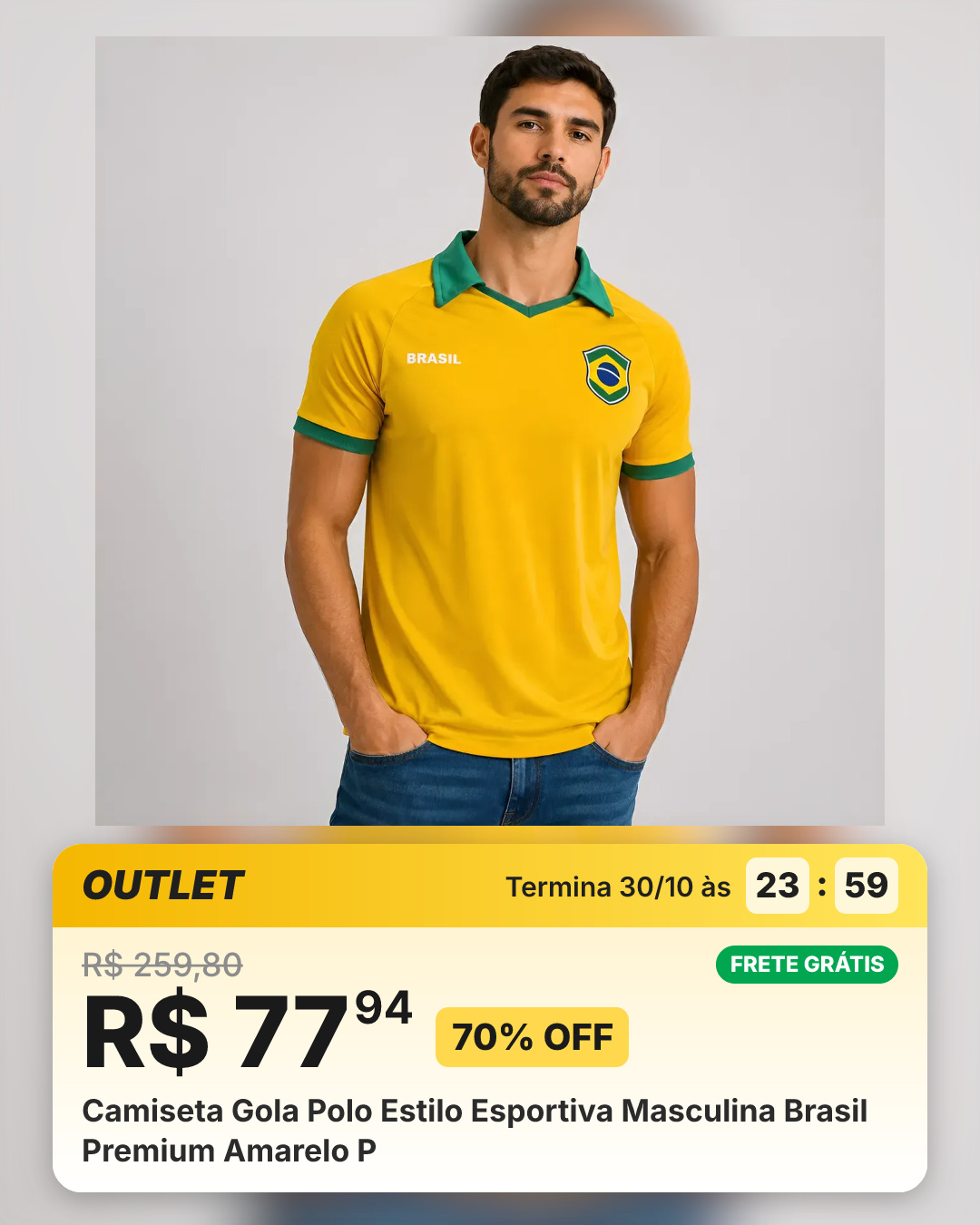 Camiseta Gola Polo Estilo Esportiva Masculina Brasil Premium Amarelo P