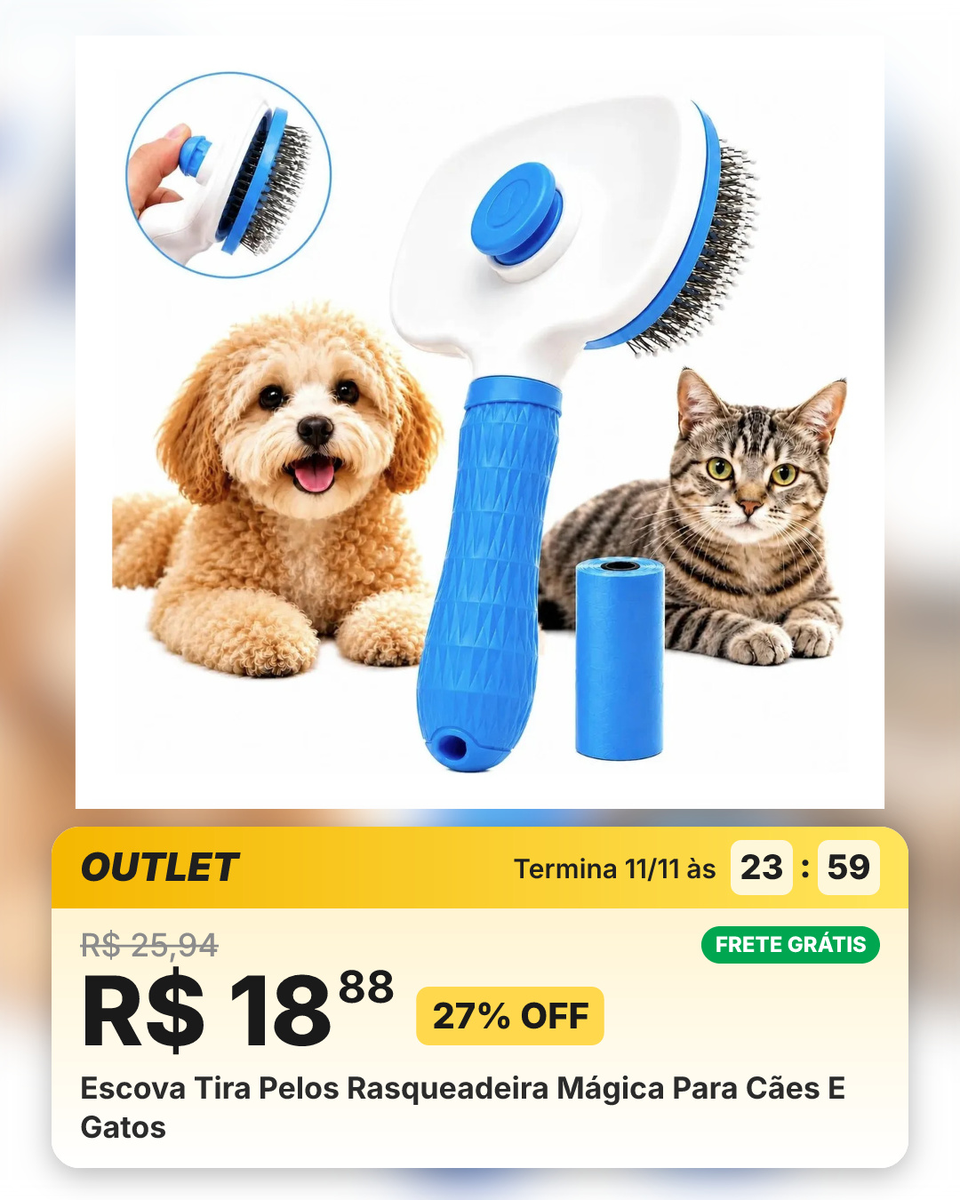 Escova Tira Pelos Rasqueadeira Mágica Para Cães E Gatos