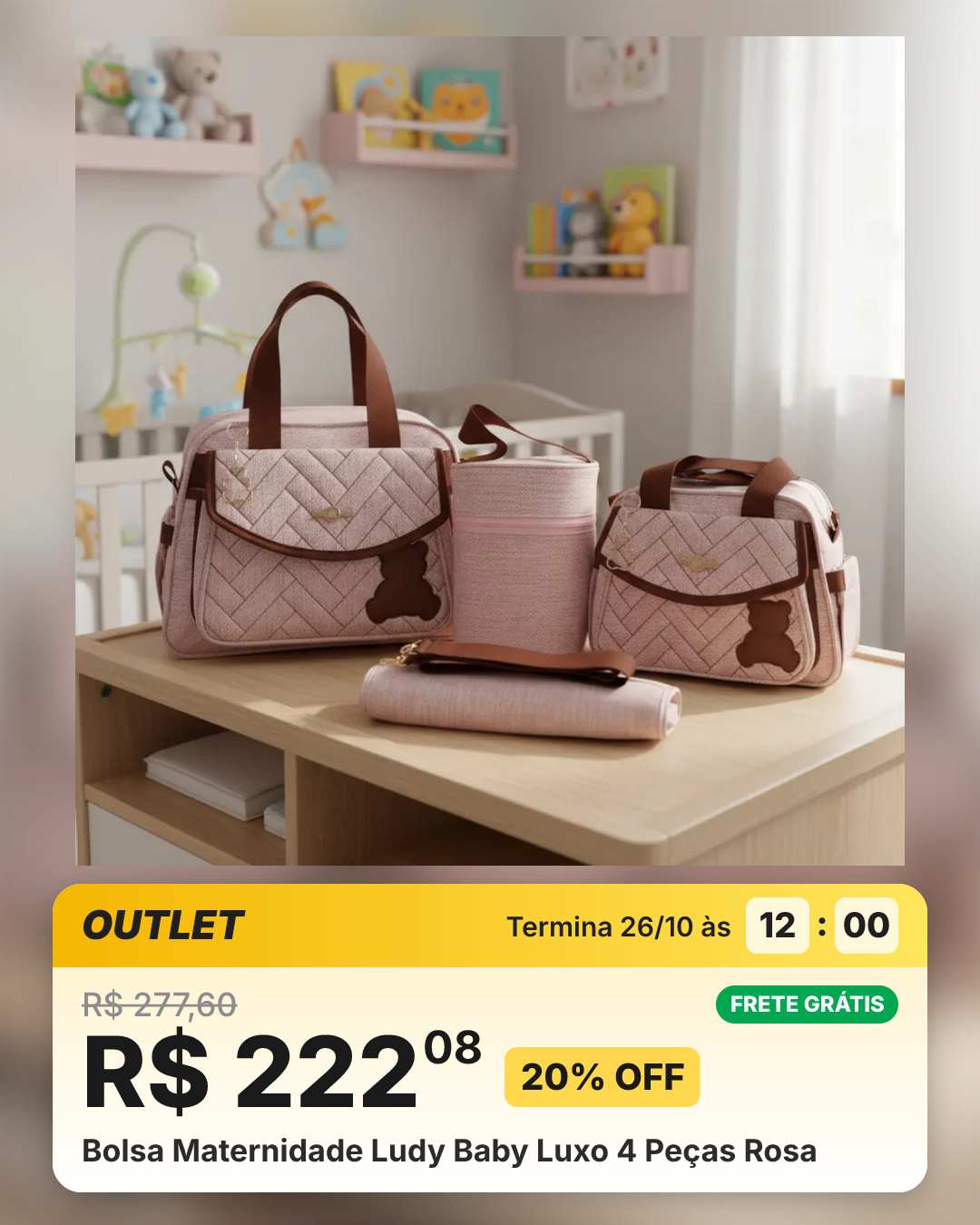 Bolsa Maternidade Ludy Baby Luxo 4 Peças Rosa