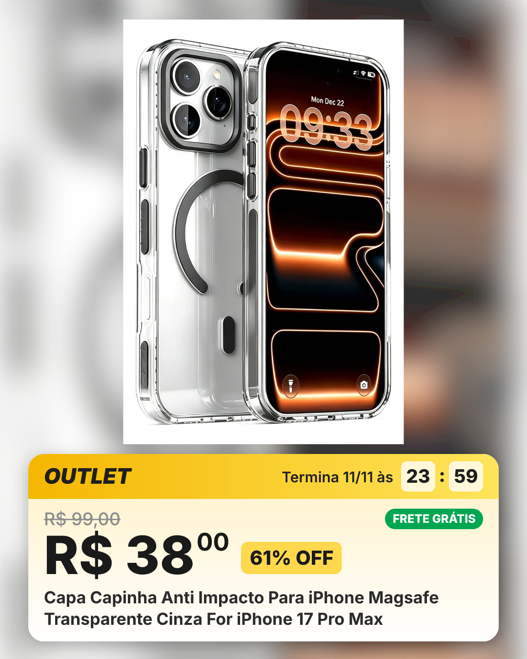 Capa Capinha Anti Impacto Para iPhone Magsafe Transparente Cinza For iPhone 17 Pro Max