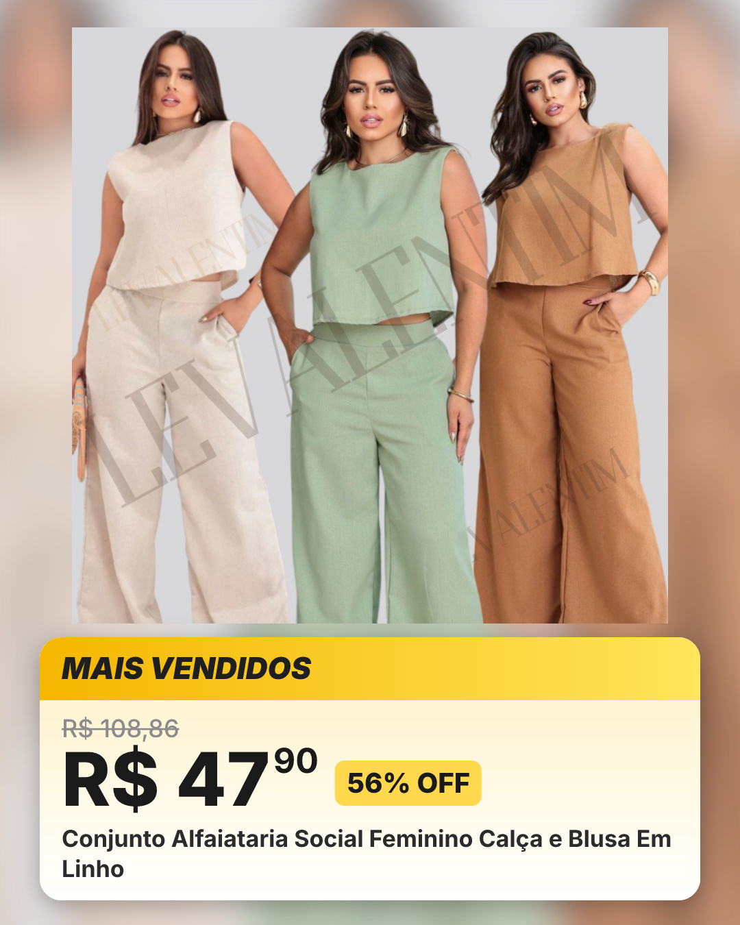 Conjunto Alfaiataria Social Feminino Calça e Blusa Em Linho