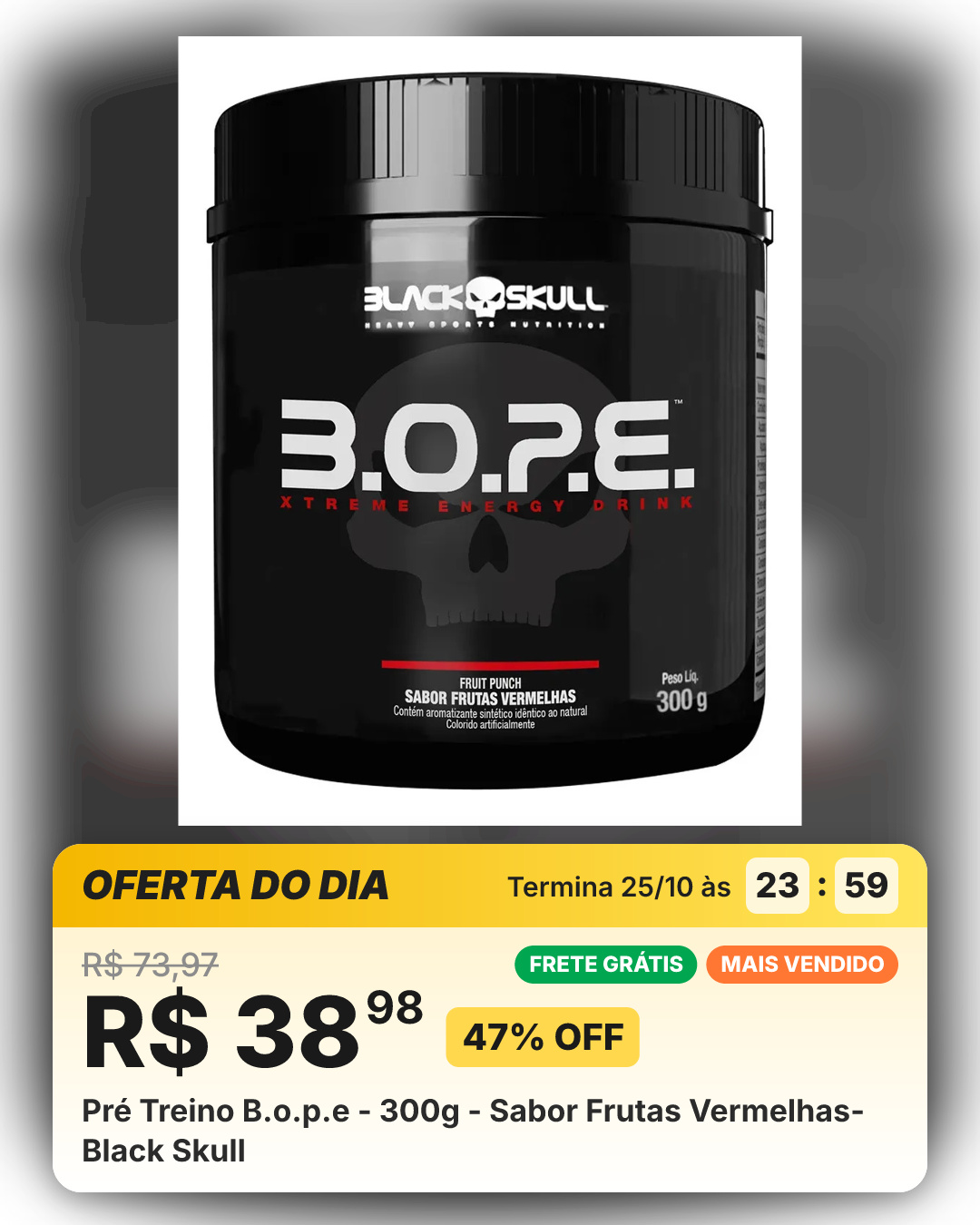 Pré Treino B.o.p.e - 300g - Sabor Frutas Vermelhas- Black Skull