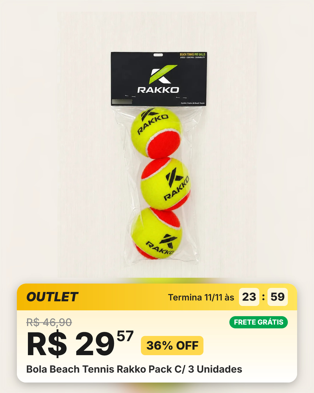 Bola Beach Tennis Rakko Pack C/ 3 Unidades