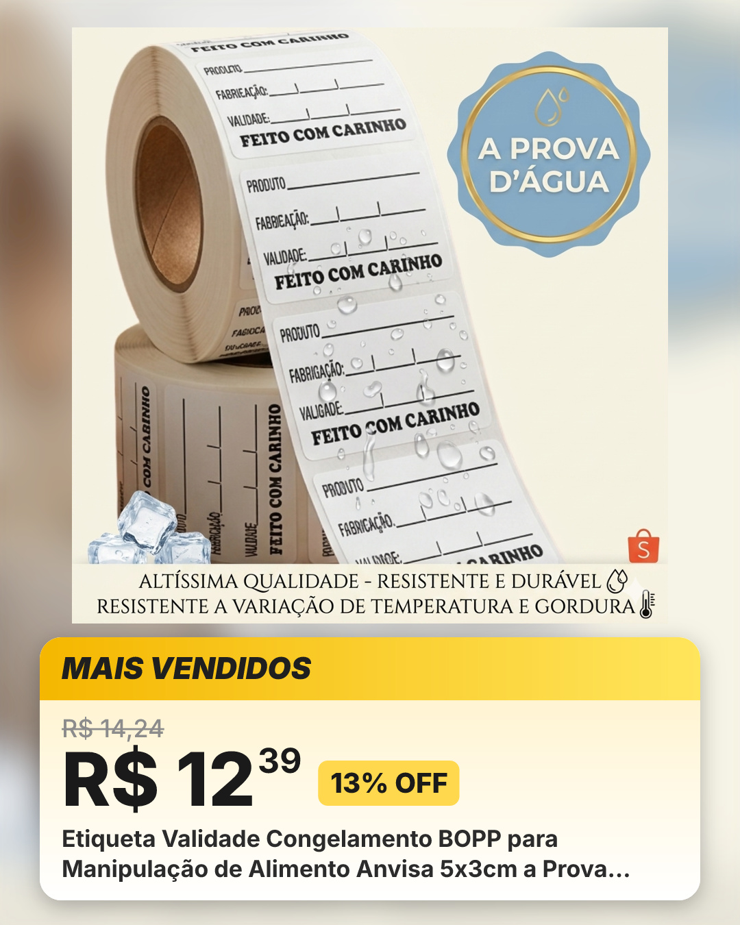 Etiqueta Validade Congelamento BOPP para Manipulação de Alimento Anvisa 5x3cm a Prova D'água 50/1000