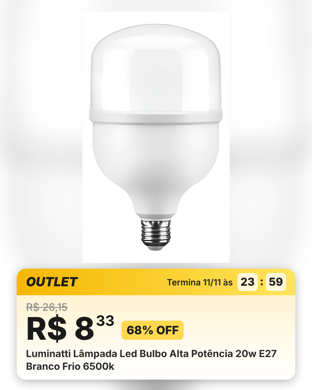 Luminatti Lâmpada Led Bulbo Alta Potência 20w E27 Branco Frio 6500k