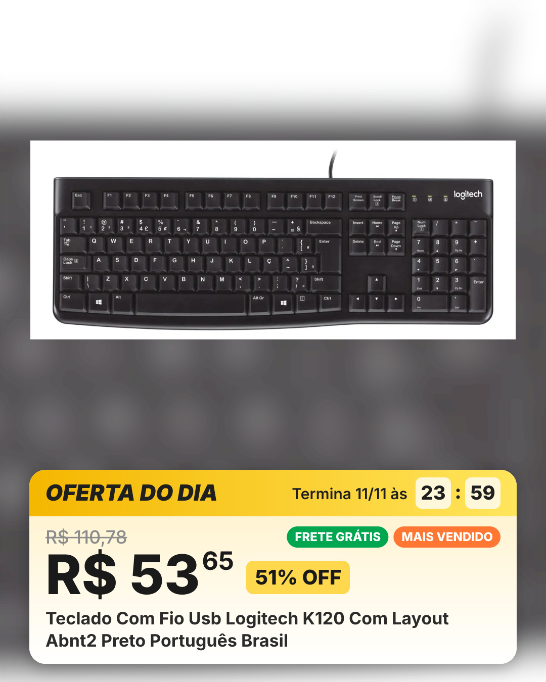 Teclado Com Fio Usb Logitech K120 Com Layout Abnt2 Preto Português Brasil