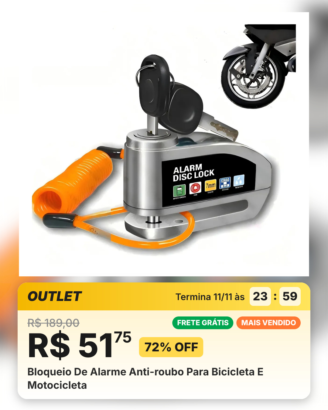 Bloqueio De Alarme Anti-roubo Para Bicicleta E Motocicleta