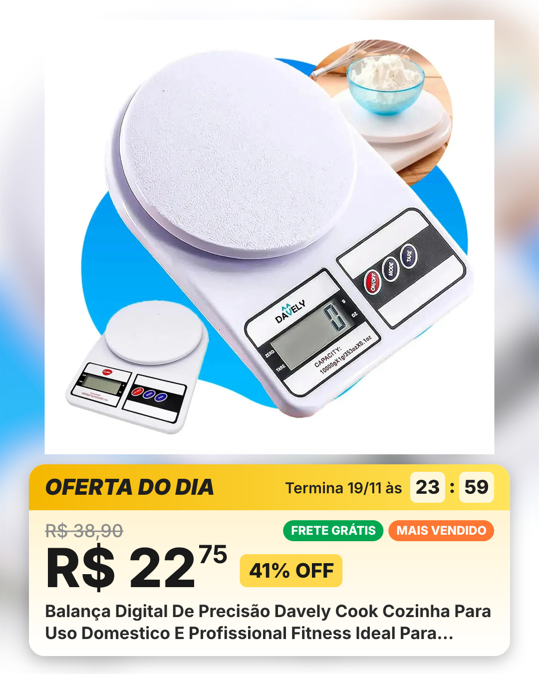 Balança Digital De Precisão Davely Cook Cozinha Para Uso Domestico E Profissional Fitness Ideal Para Dietas Treinos Alimentos Confeitaria Nutrição Capacidade Máxima 10 Kg Branco
