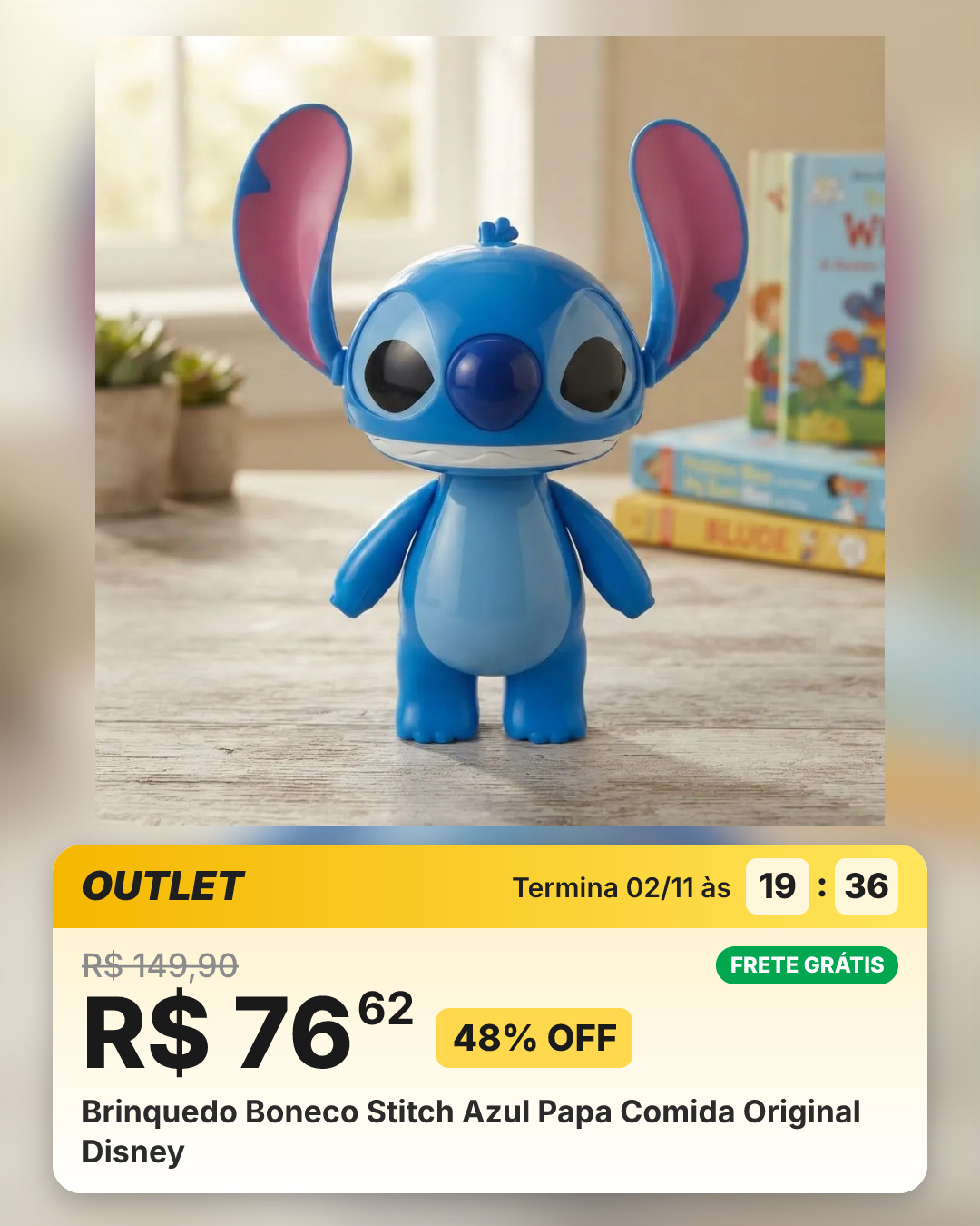 Brinquedo Boneco Stitch Azul Papa Comida Original Disney