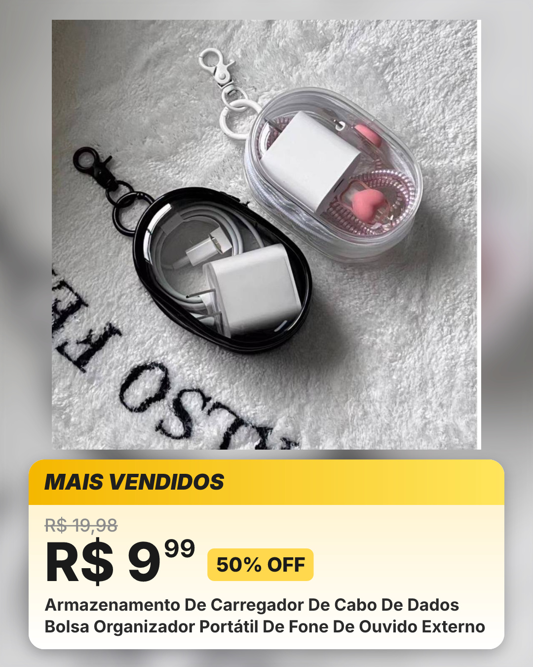 Armazenamento De Carregador De Cabo De Dados Bolsa Organizador Portátil De Fone De Ouvido Externo