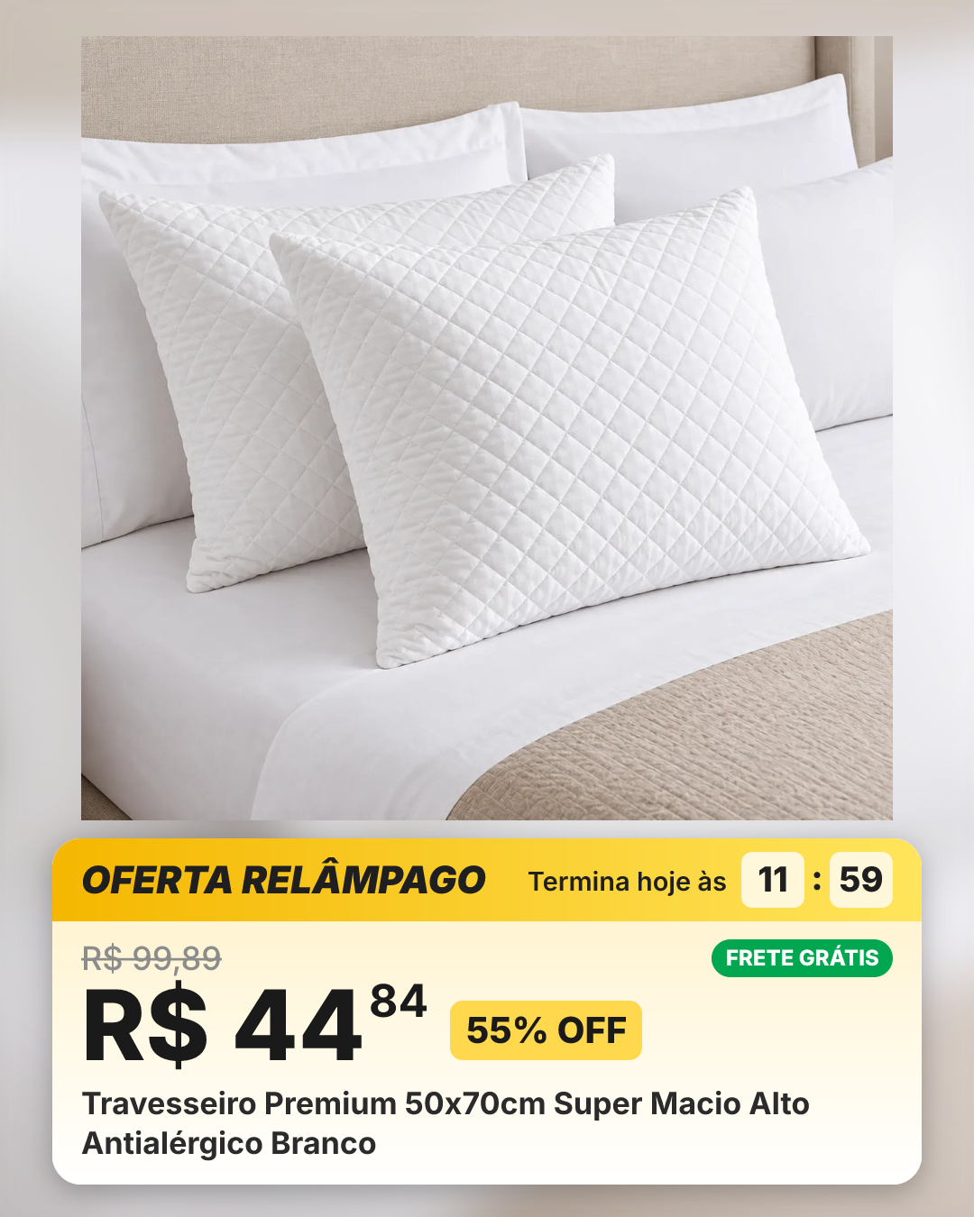 Travesseiro Premium 50x70cm Super Macio Alto Antialérgico Branco