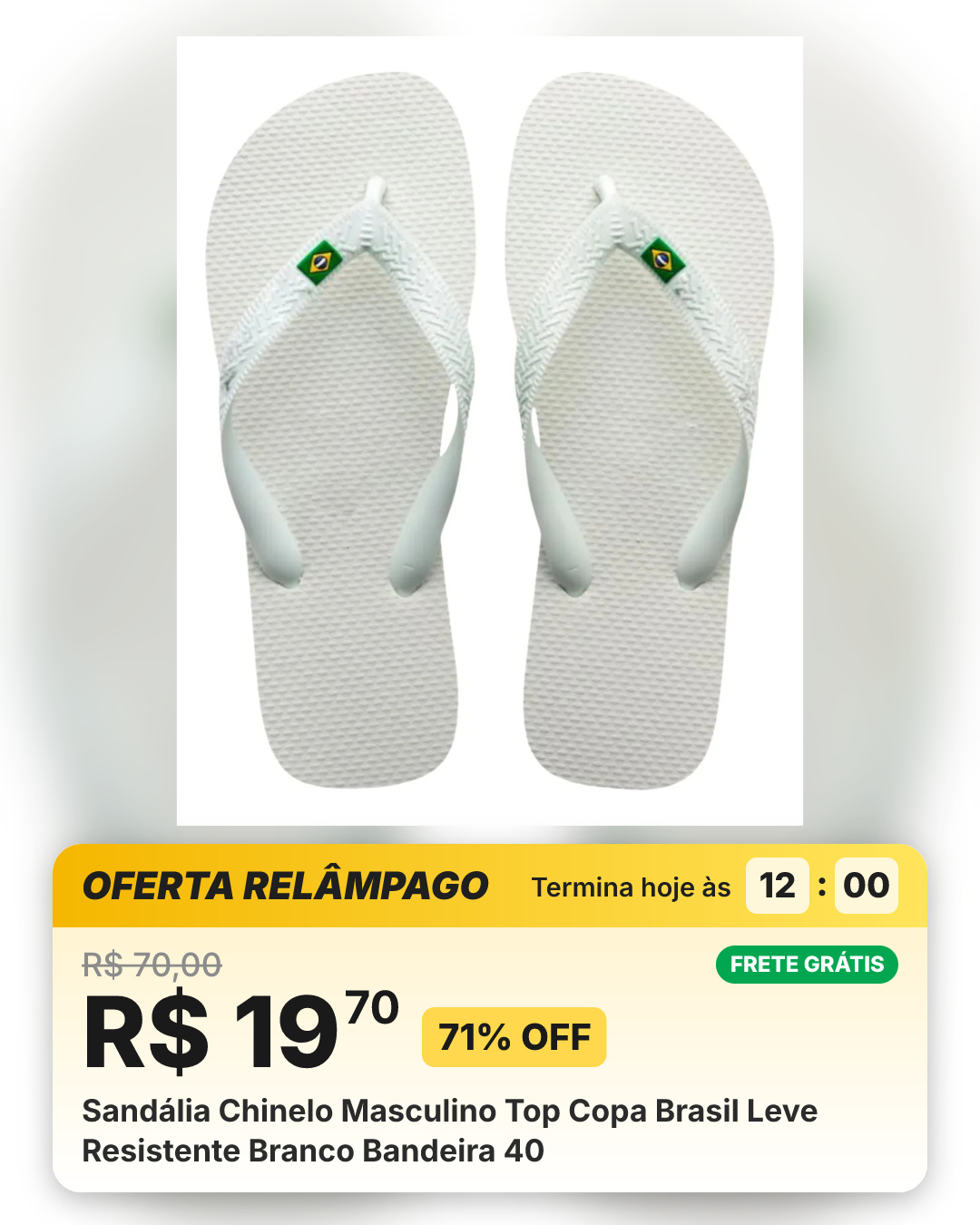 Sandália Chinelo Masculino Top Copa Brasil Leve Resistente Branco Bandeira 40