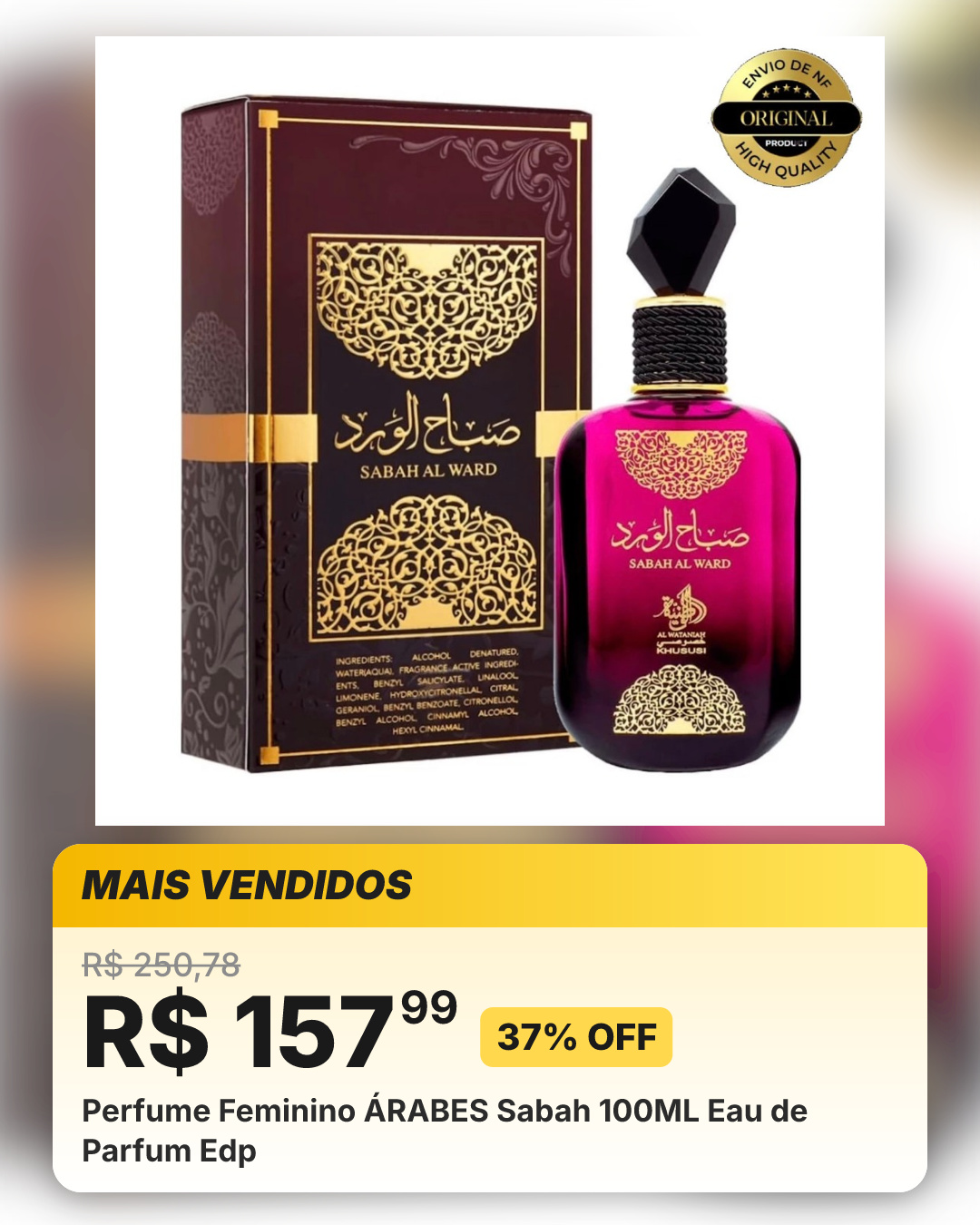 Perfume Feminino ÁRABES Sabah 100ML Eau de Parfum Edp