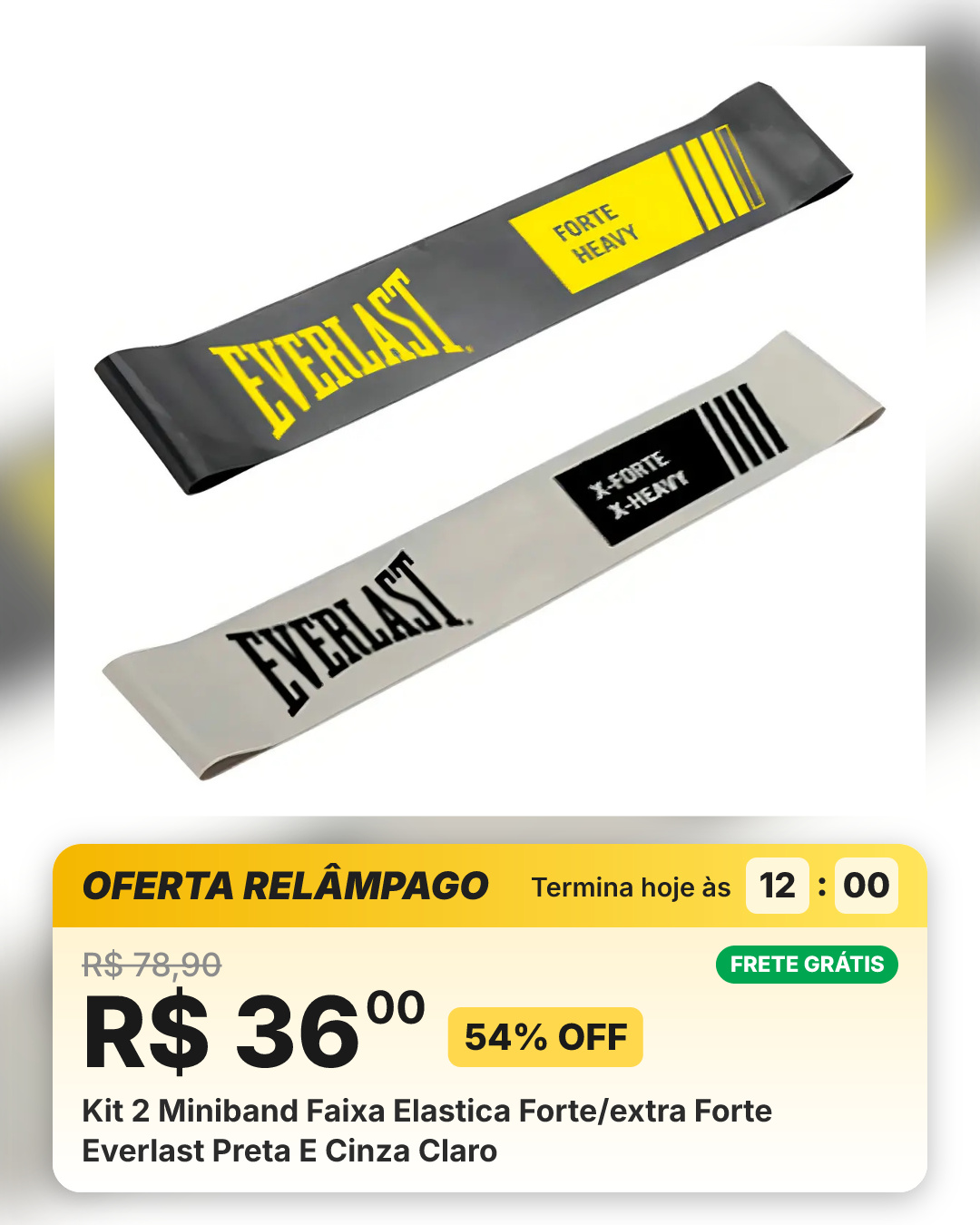 Kit 2 Miniband Faixa Elastica Forte/extra Forte Everlast Preta E Cinza Claro