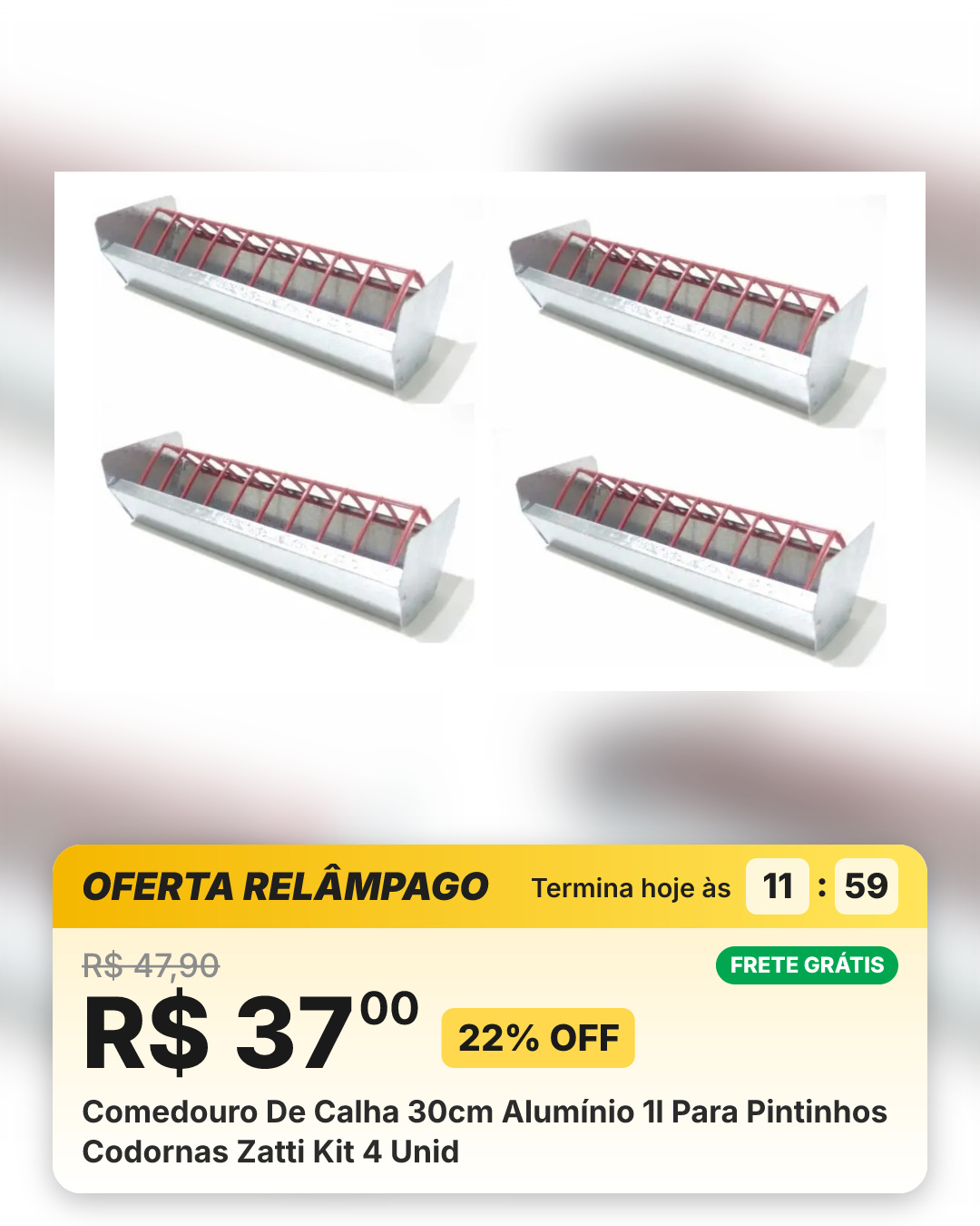 Comedouro De Calha 30cm Alumínio 1l Para Pintinhos Codornas Zatti Kit 4 Unid