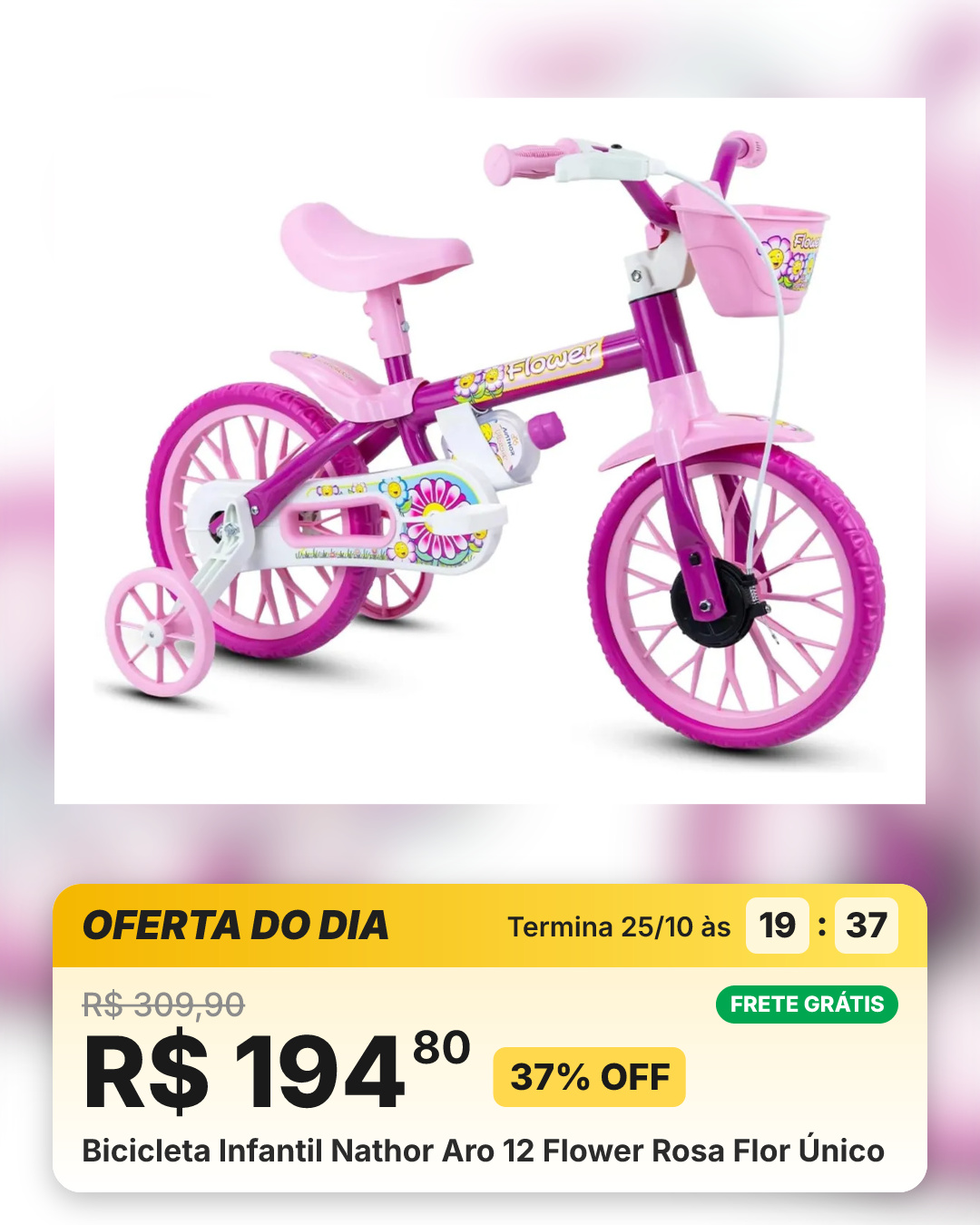 Bicicleta Infantil Nathor Aro 12 Flower Rosa Flor Único