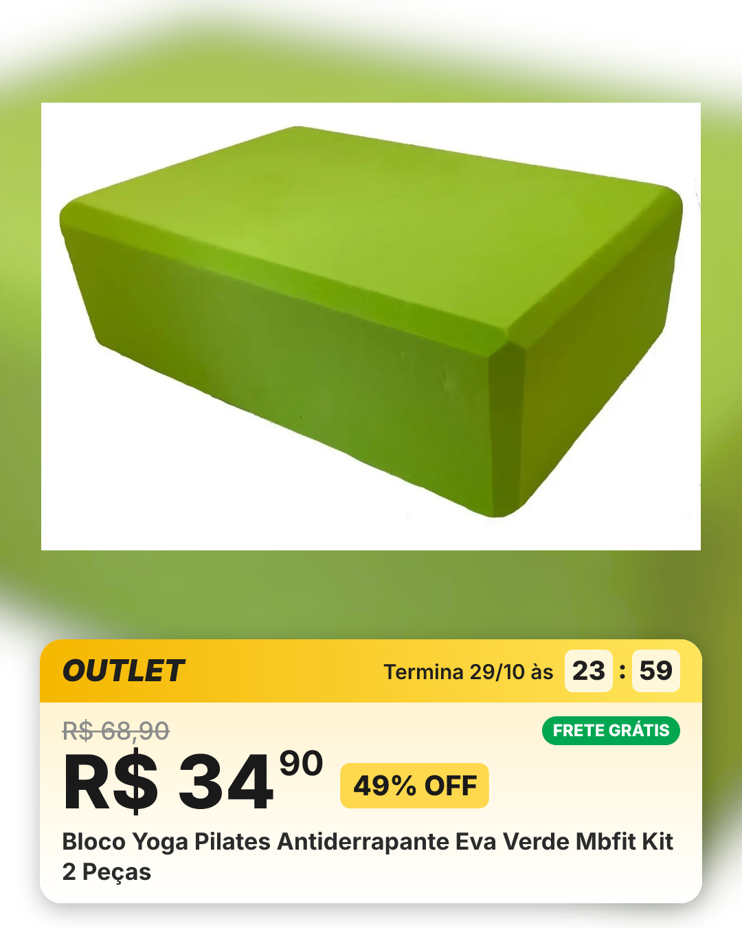 Bloco Yoga Pilates Antiderrapante Eva Verde Mbfit Kit 2 Peças
