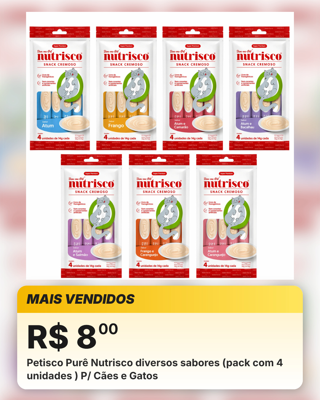 Petisco Purê Nutrisco diversos sabores (pack com 4 unidades ) P/ Cães e Gatos